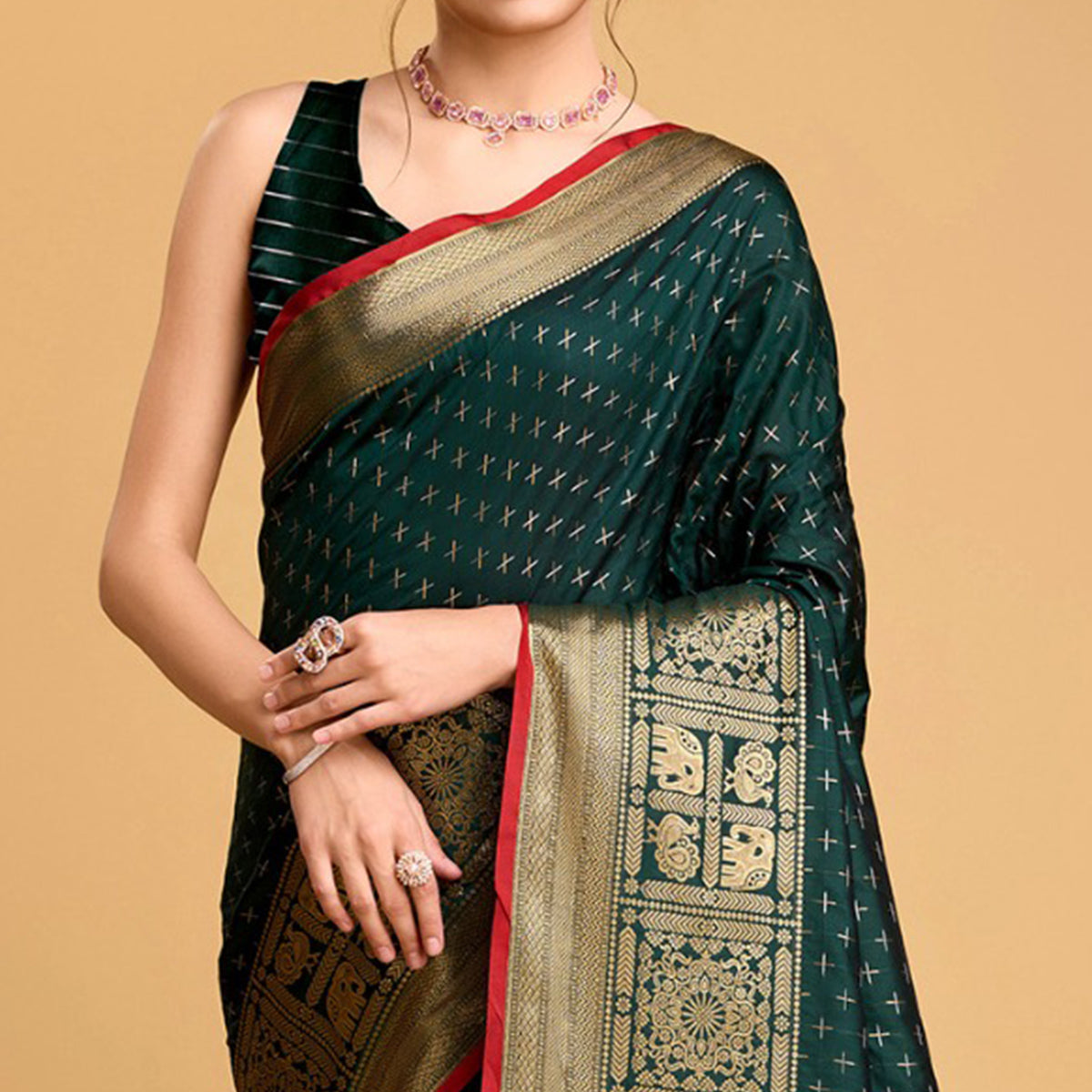 Green Woven Pure Silk Saree With Tassels