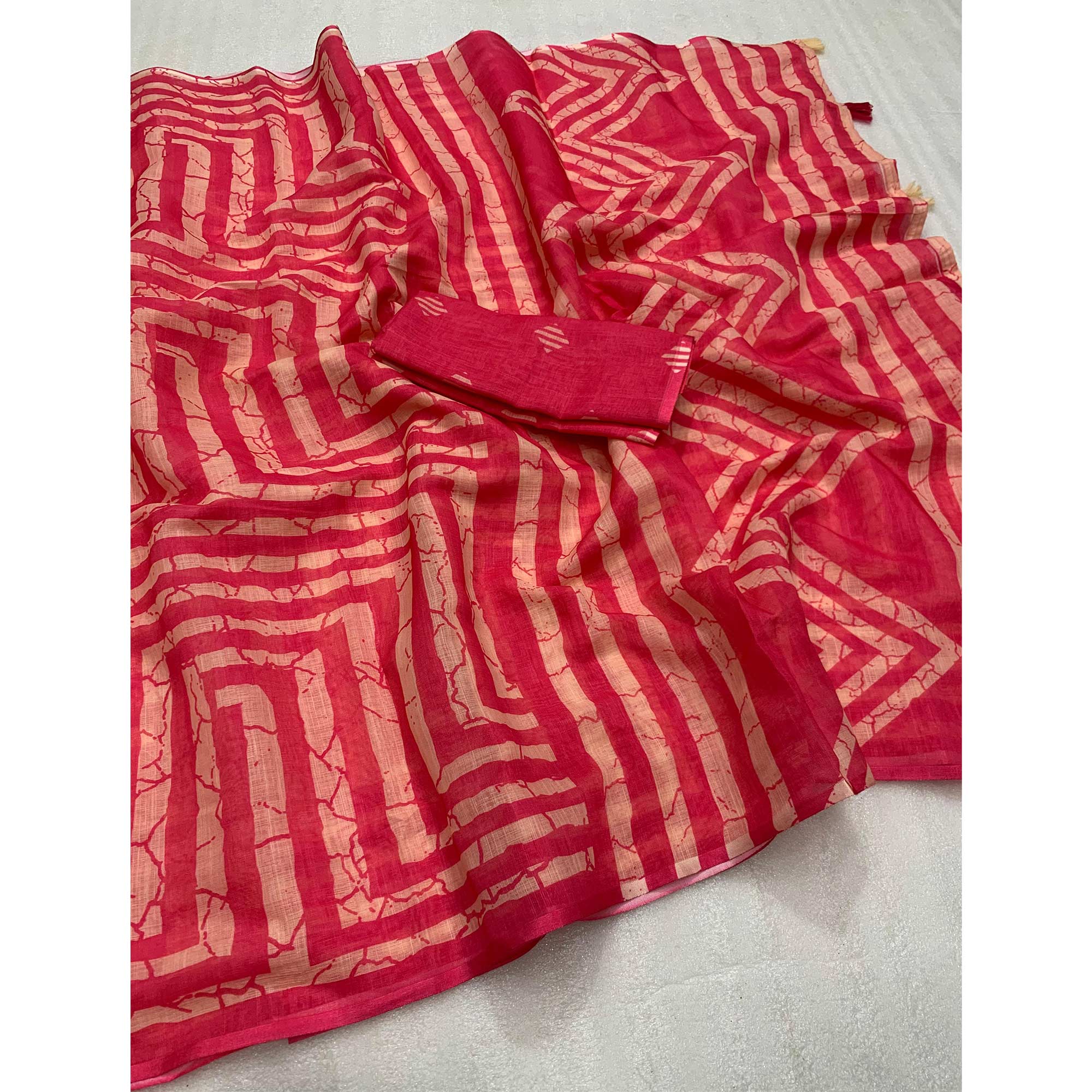 Rani Pink Digital Printed Linen Cotton Saree