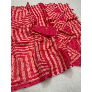 Rani Pink Digital Printed Linen Cotton Saree
