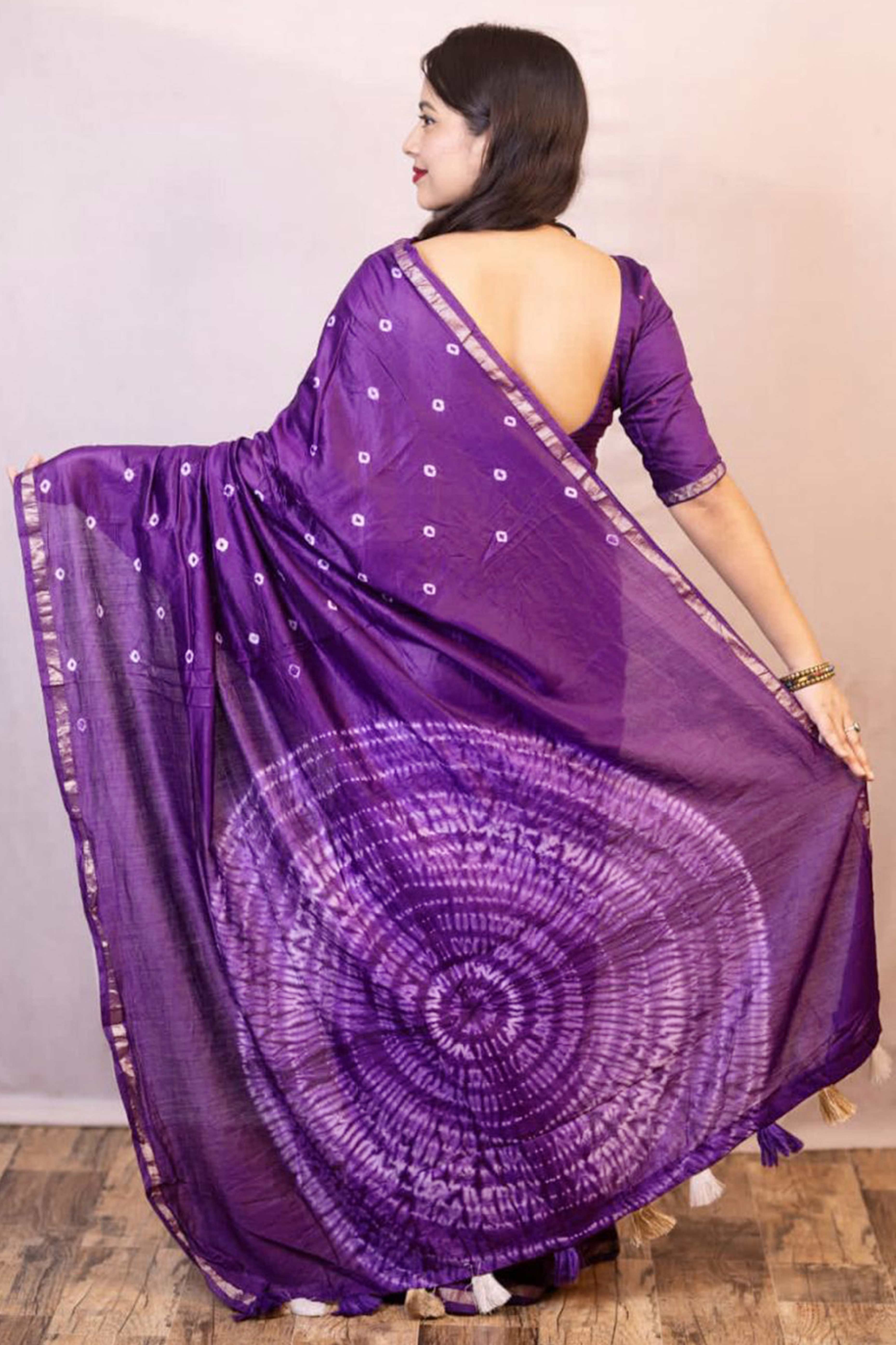 Violet Bandhani Digital Printed Linen Cotton Saree