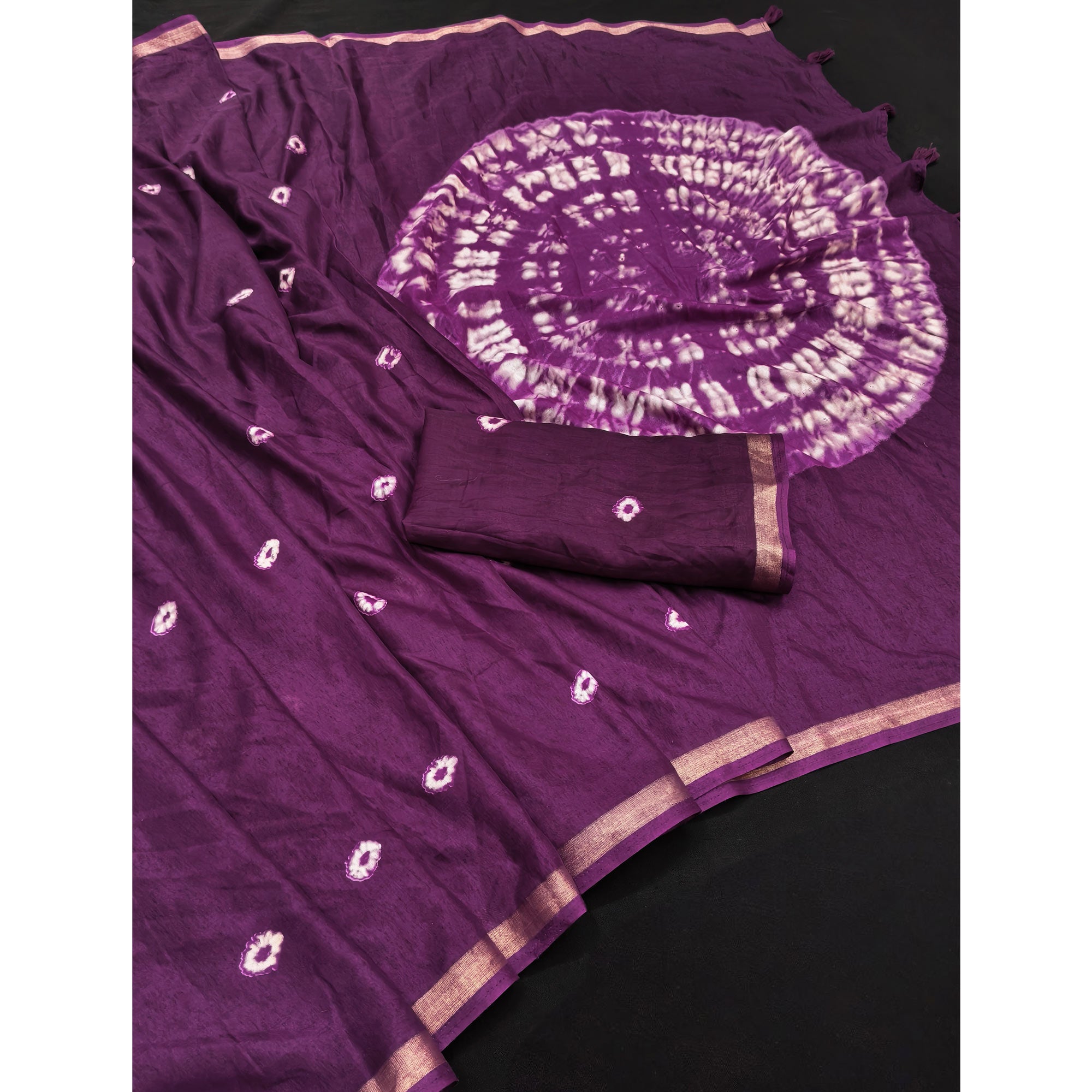 Trendy Wine Bandhani Digital Printed Linen Cotton Saree