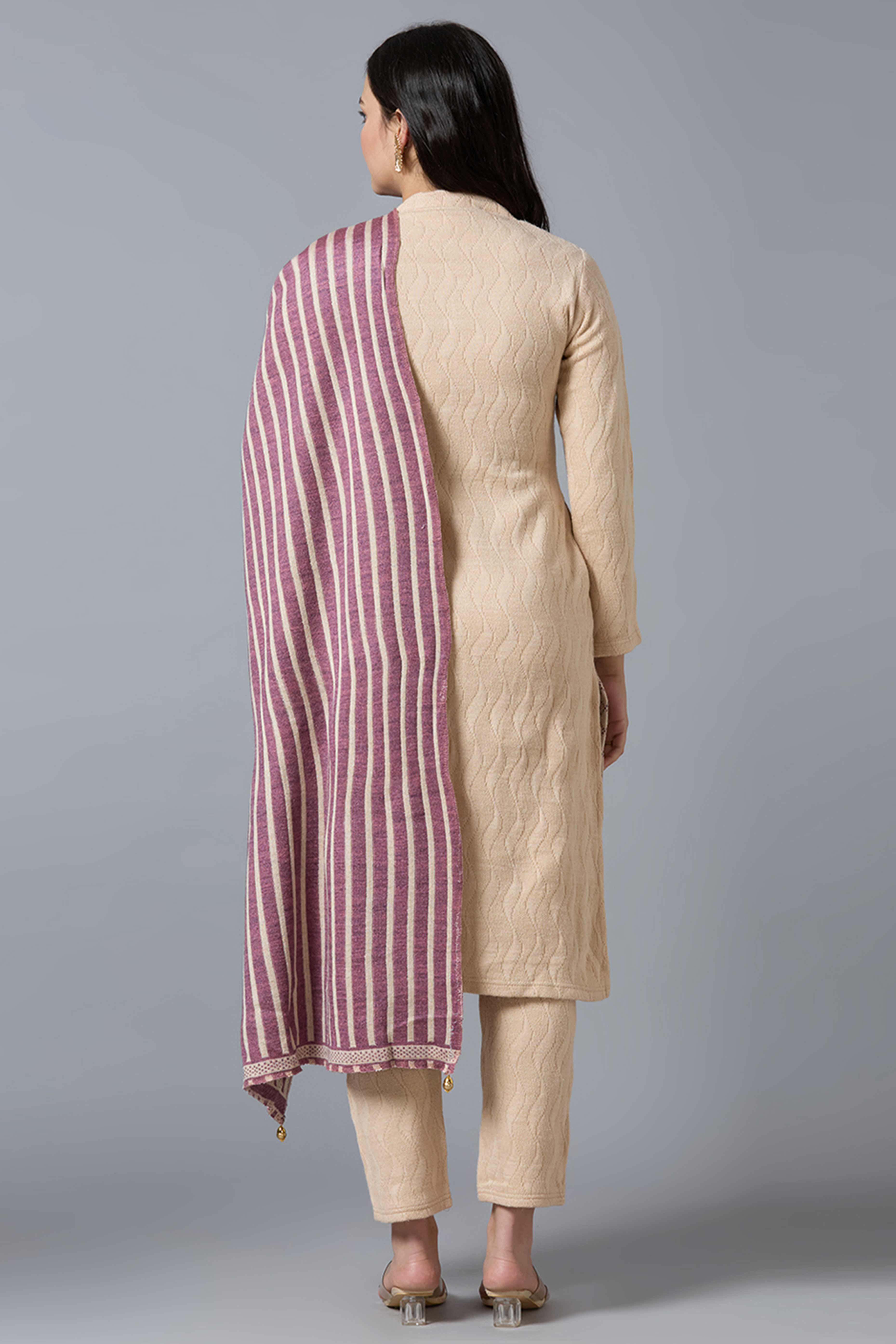 Beige Woven Woolen Straight Salwar Suit