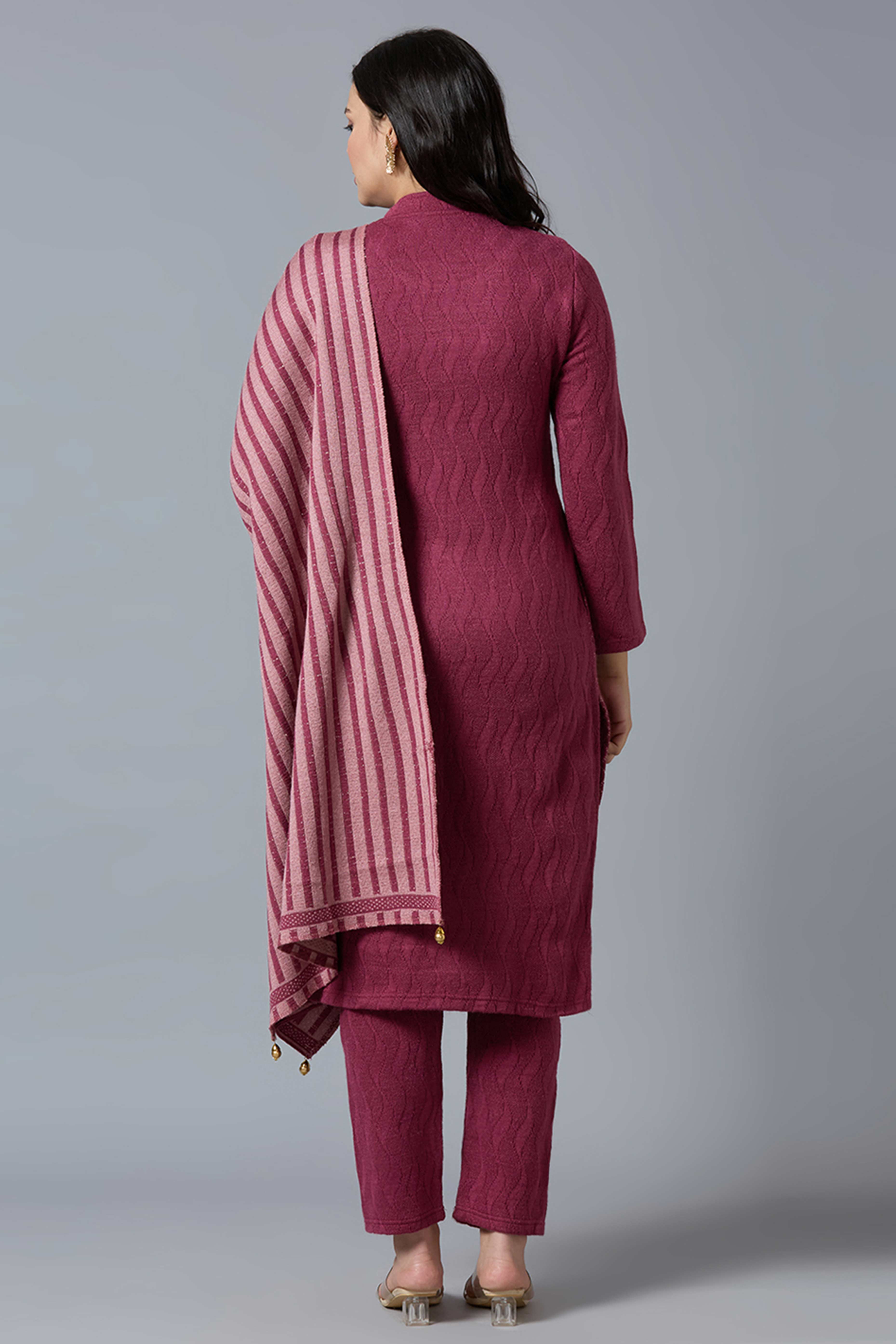 Maroon Woven Woolen Straight Salwar Suit