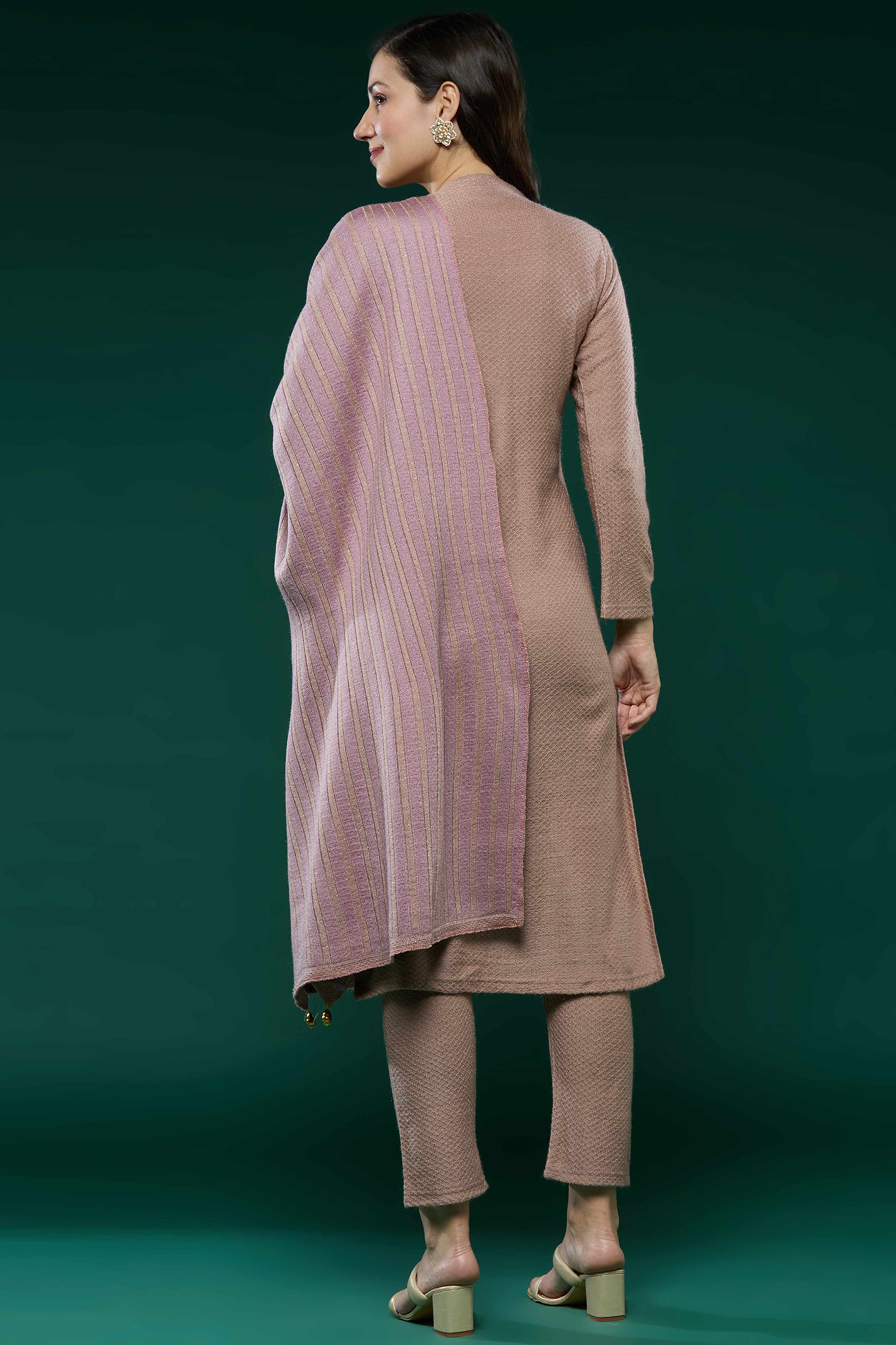 Peach Woven Woolen Straight Salwar Suit