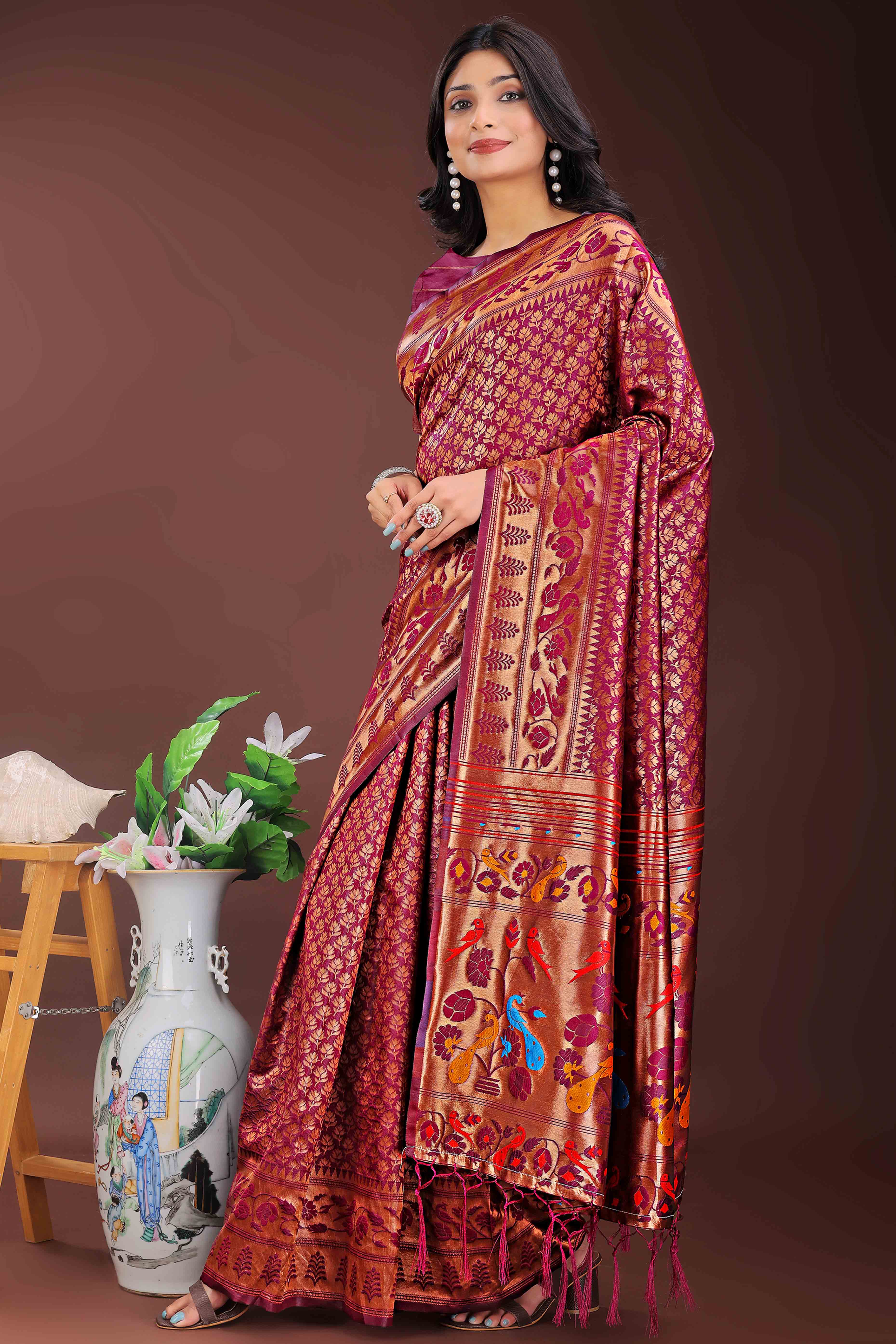 Magenta Silk Banarasi Saree with Stunning Zari Woven Brocade Patterns