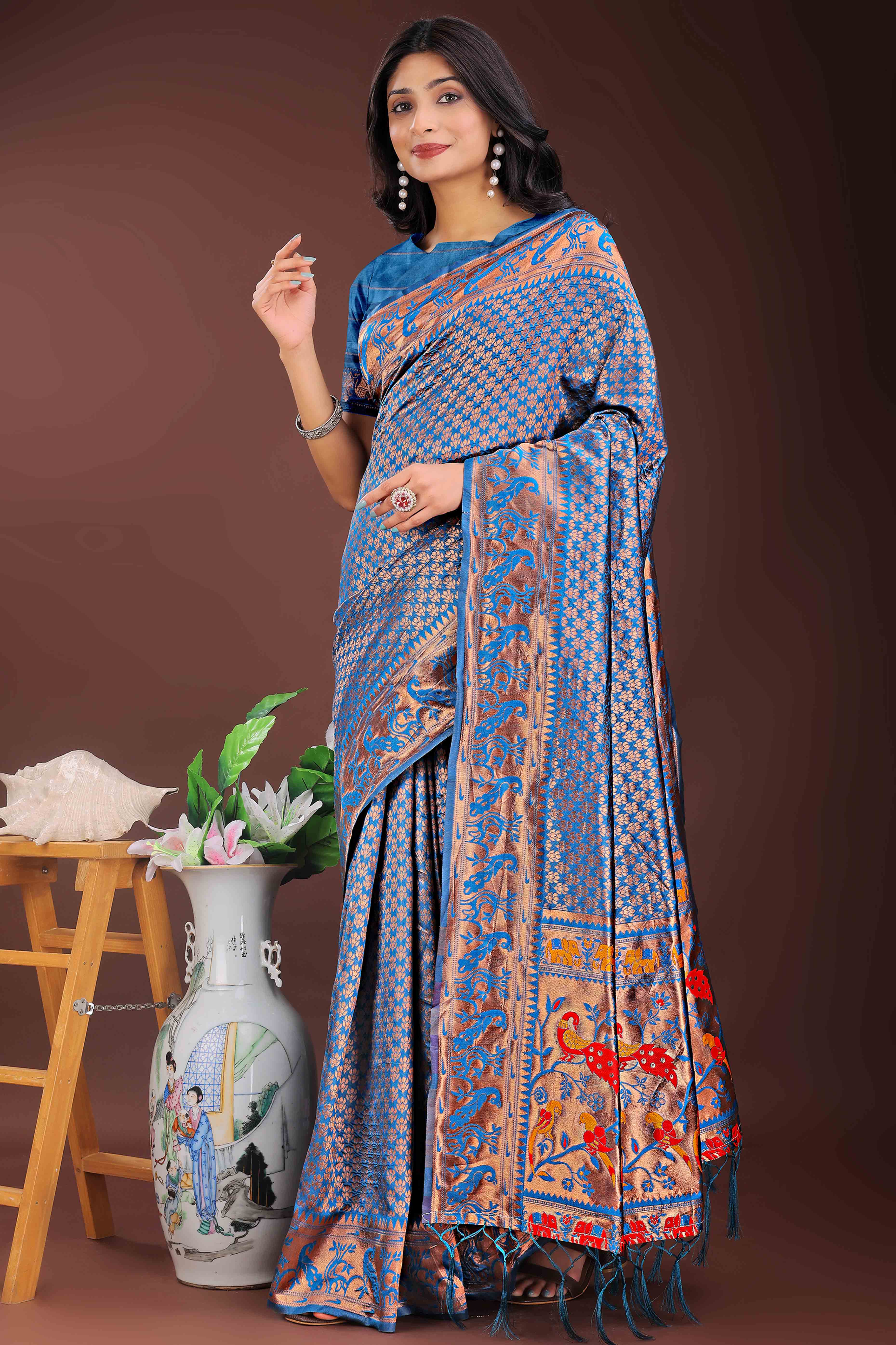 Blue Saree in Banarasi Silk with Luxurious Zari Brocade Weaving