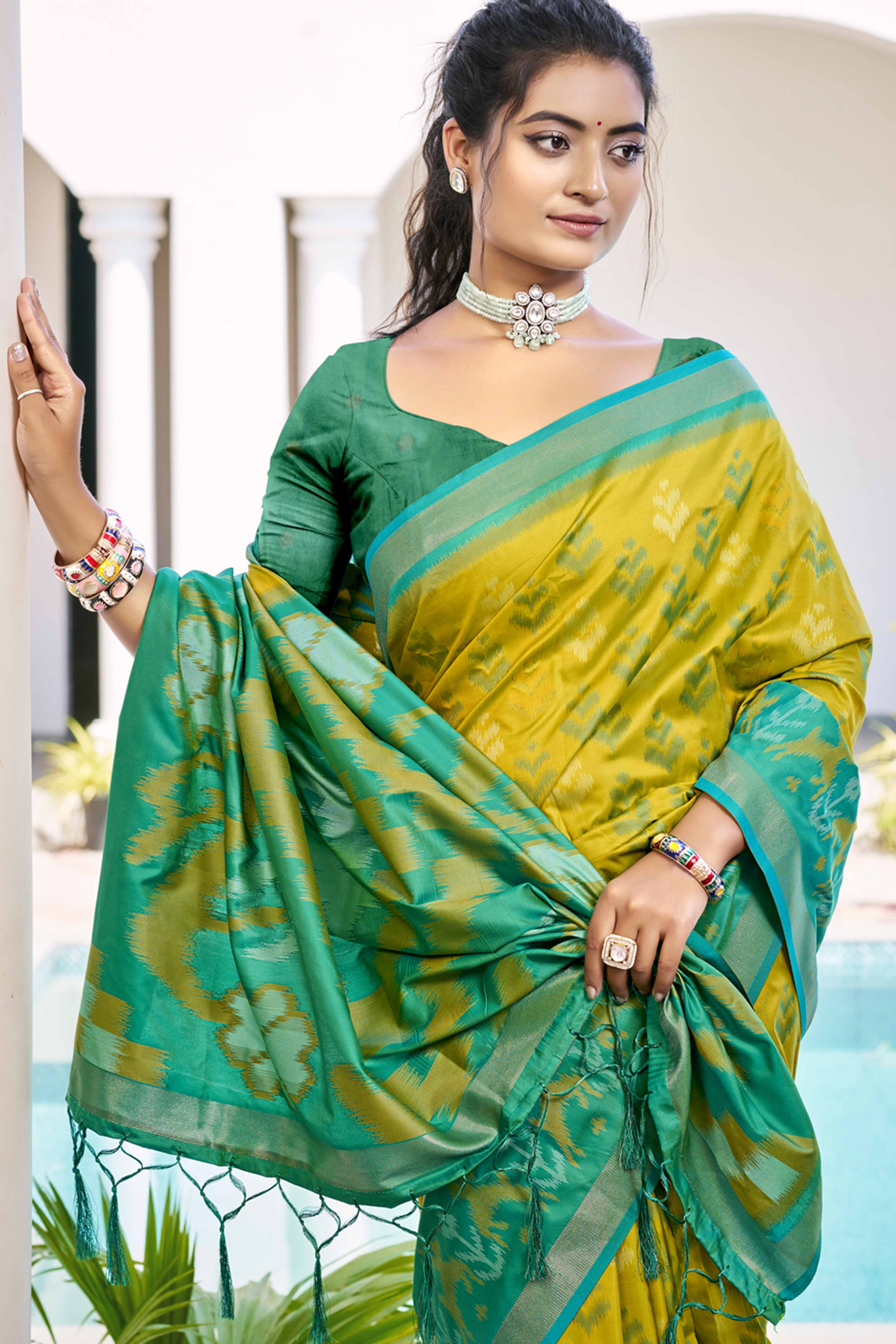 Yellow Ikat Woven Silk Saree for Festive Celebrations