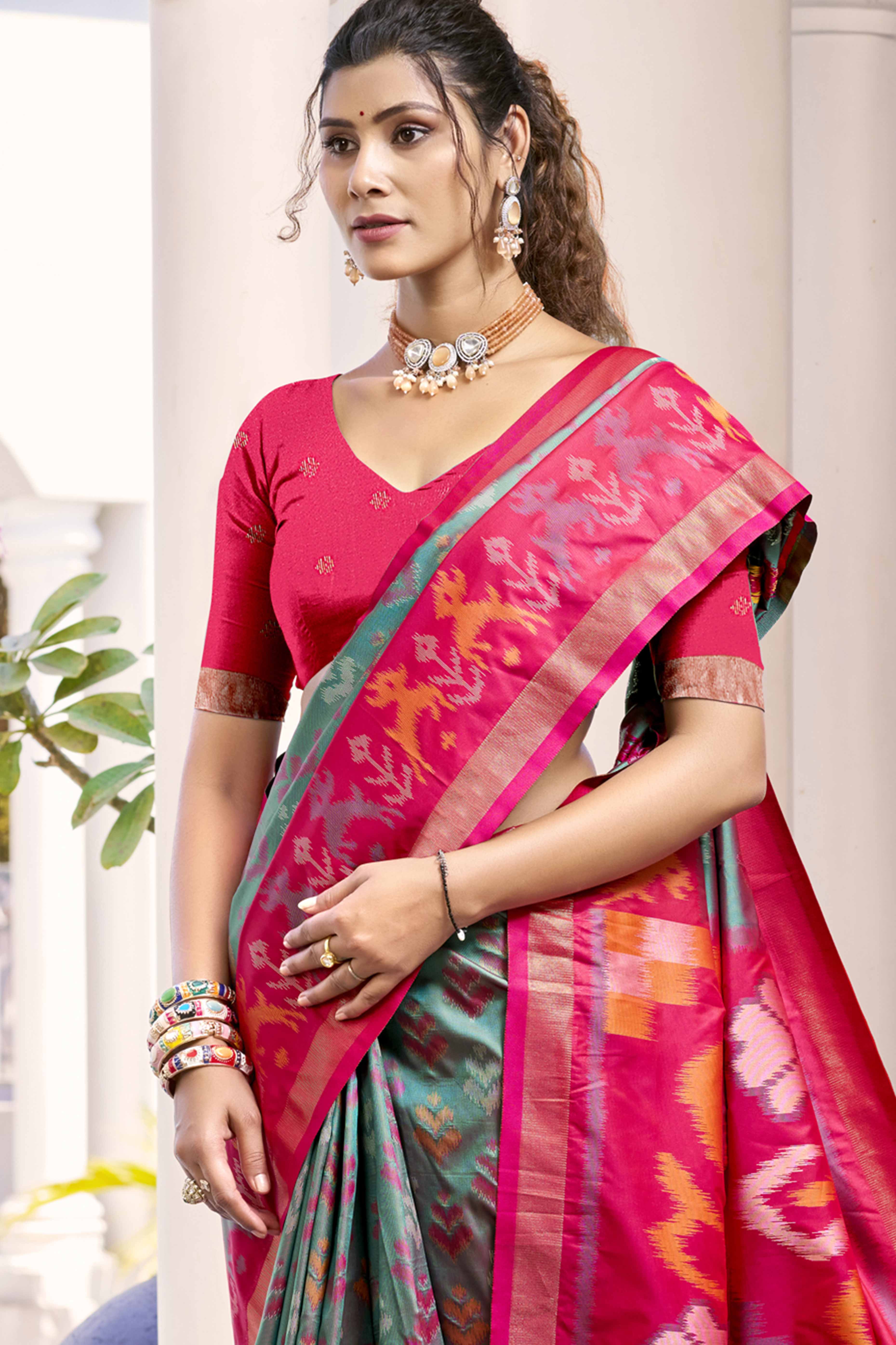 Grey Ikat Woven Silk Saree for Festive Celebrations