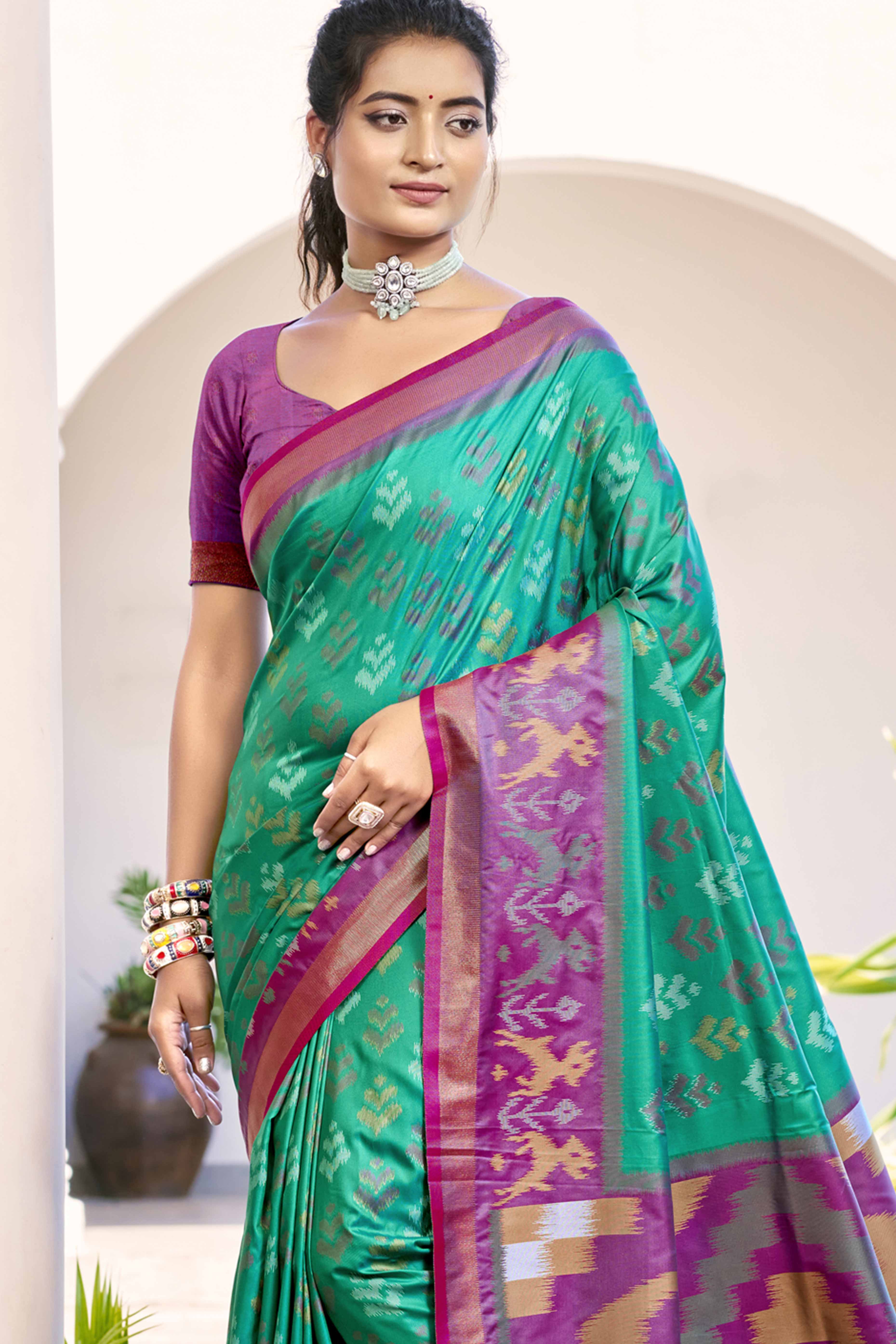 Rama Green Ikat Woven Silk Saree for Festive Celebrations