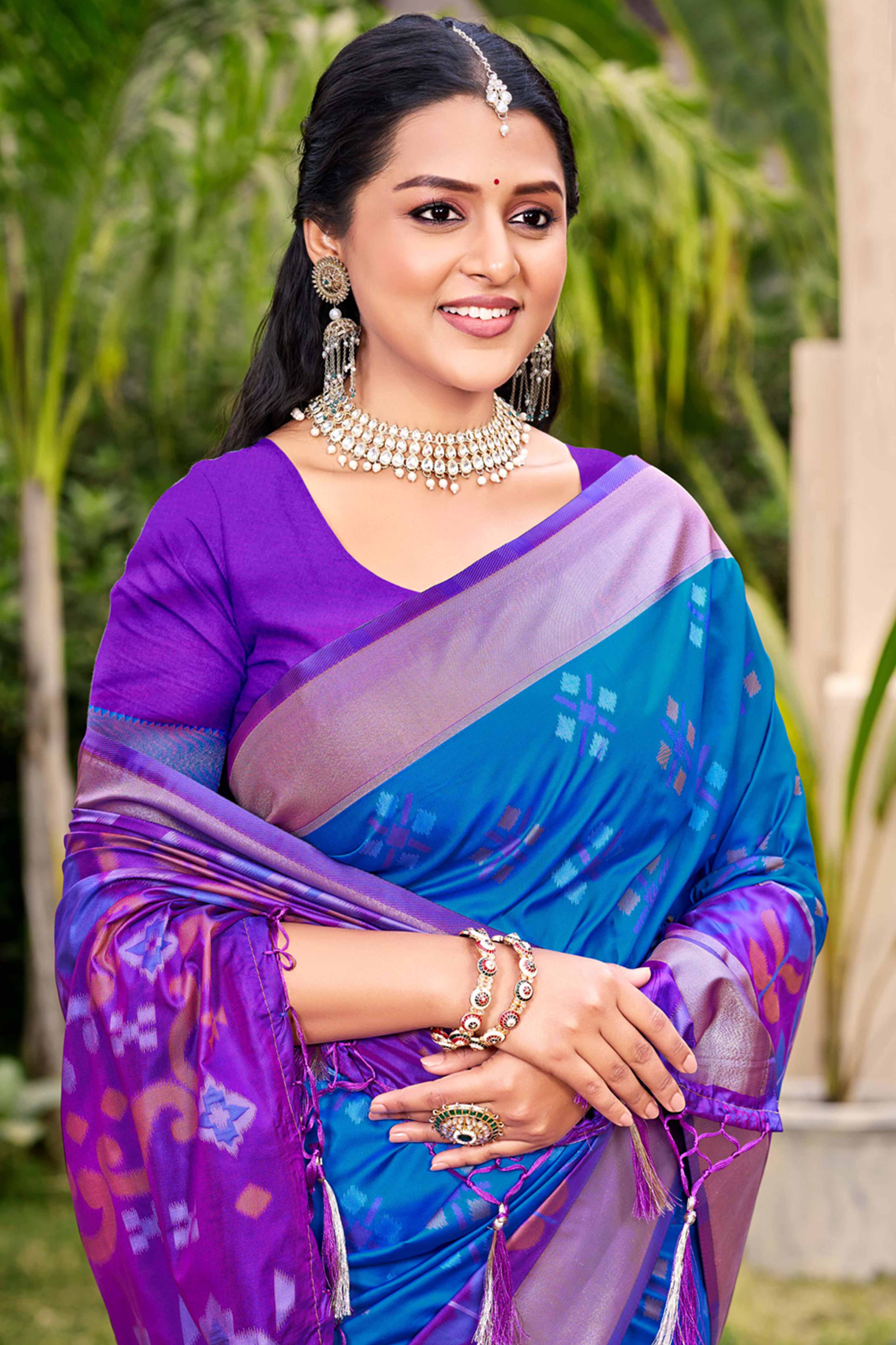 Blue Ikat Woven Silk Saree for Festive Celebrations