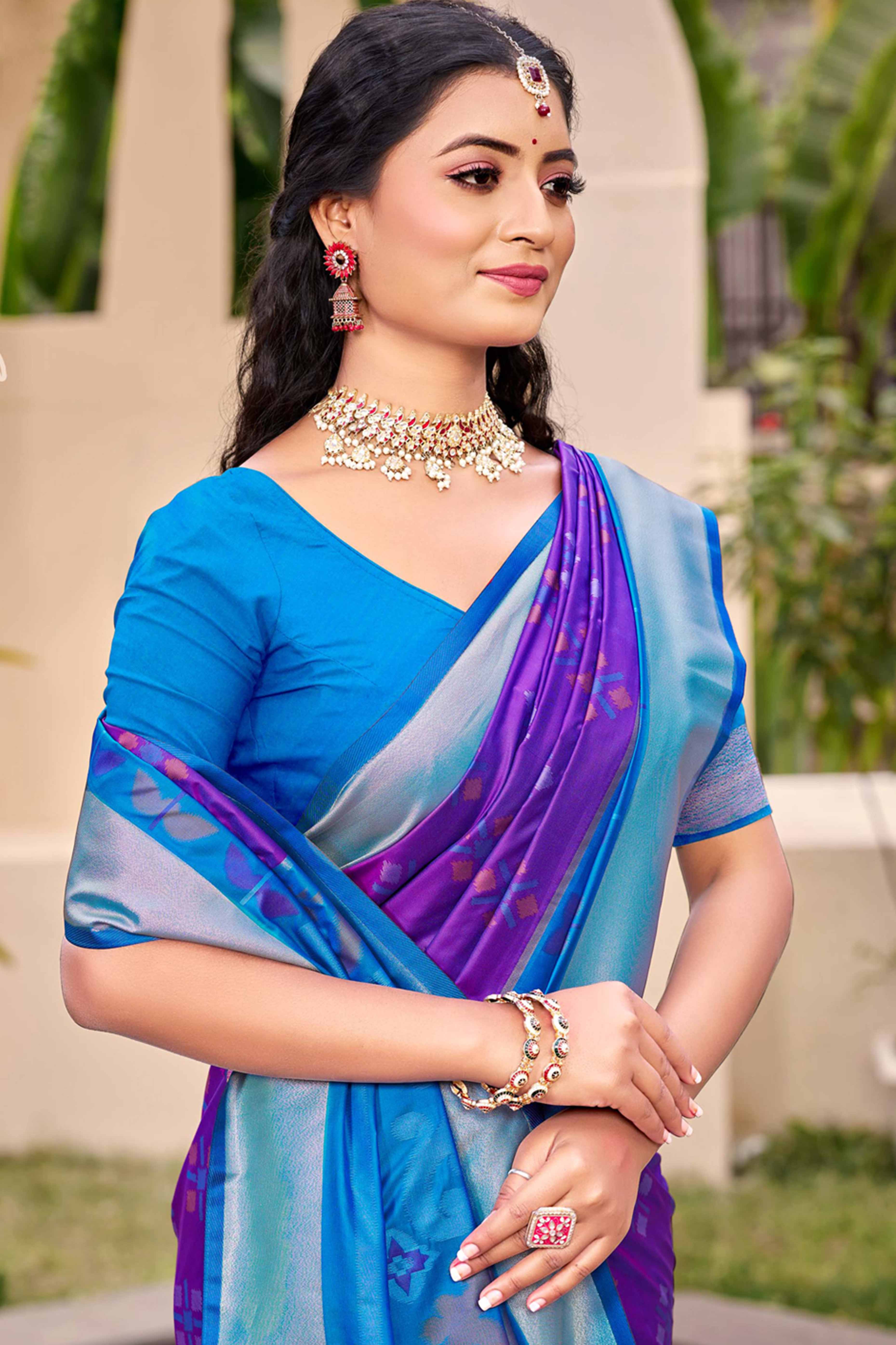 Violet Ikat Woven Silk Saree for Festive Celebrations