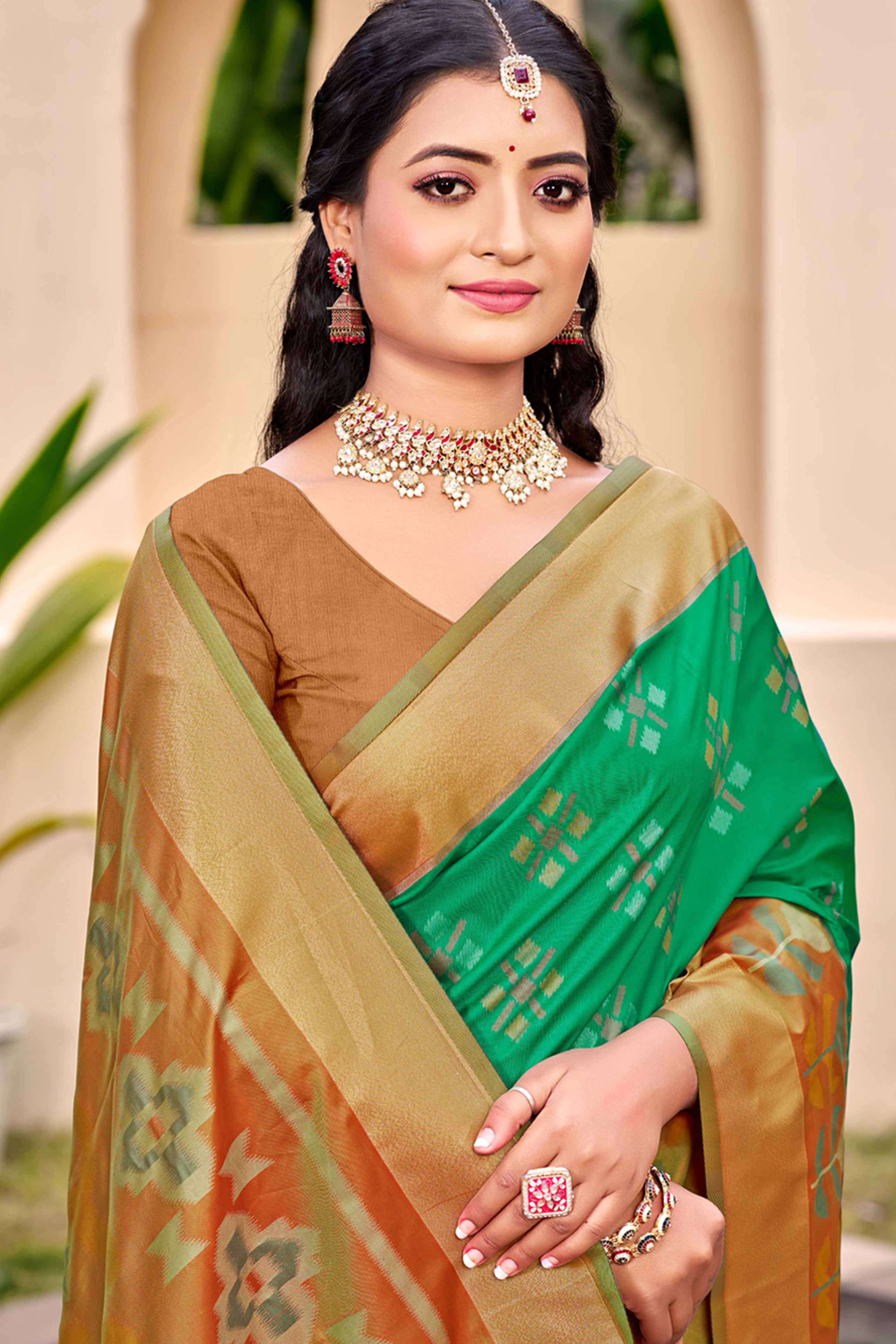 Rama Green Ikat Woven Silk Saree for Festive Celebrations