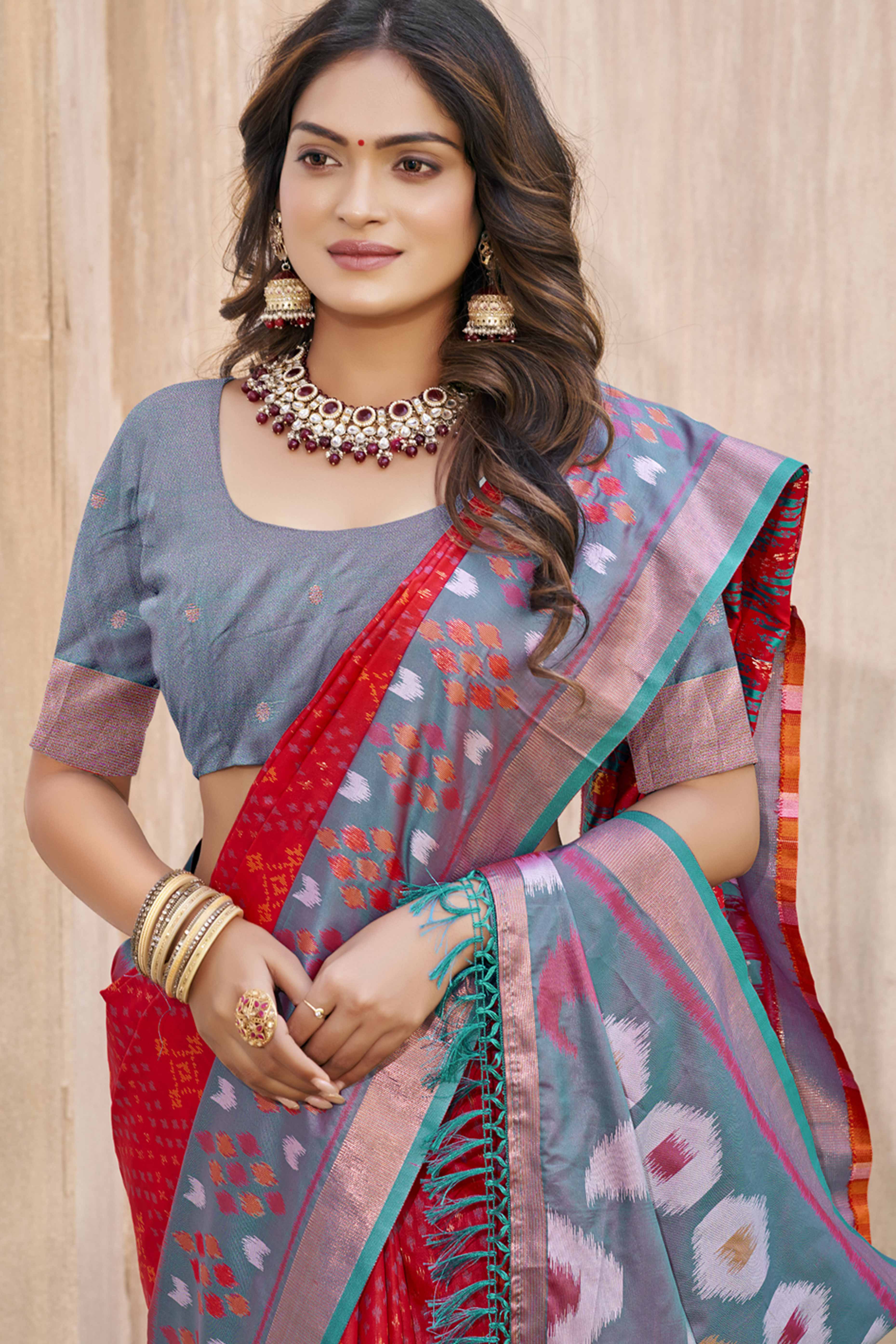 Red Ikkat Woven Silk Saree for Festive Celebrations