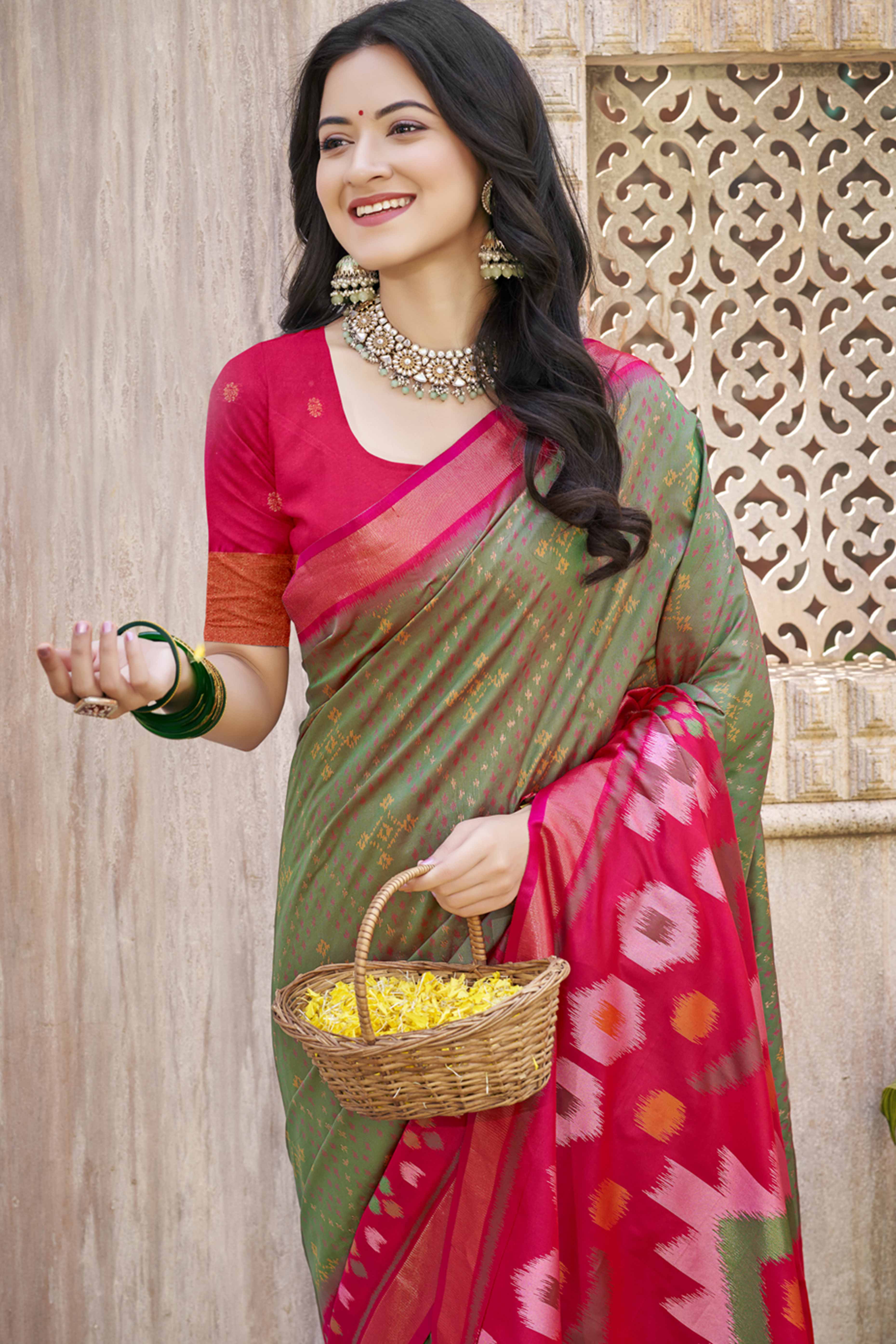 Green Ikkat Woven Silk Saree for Festive Celebrations