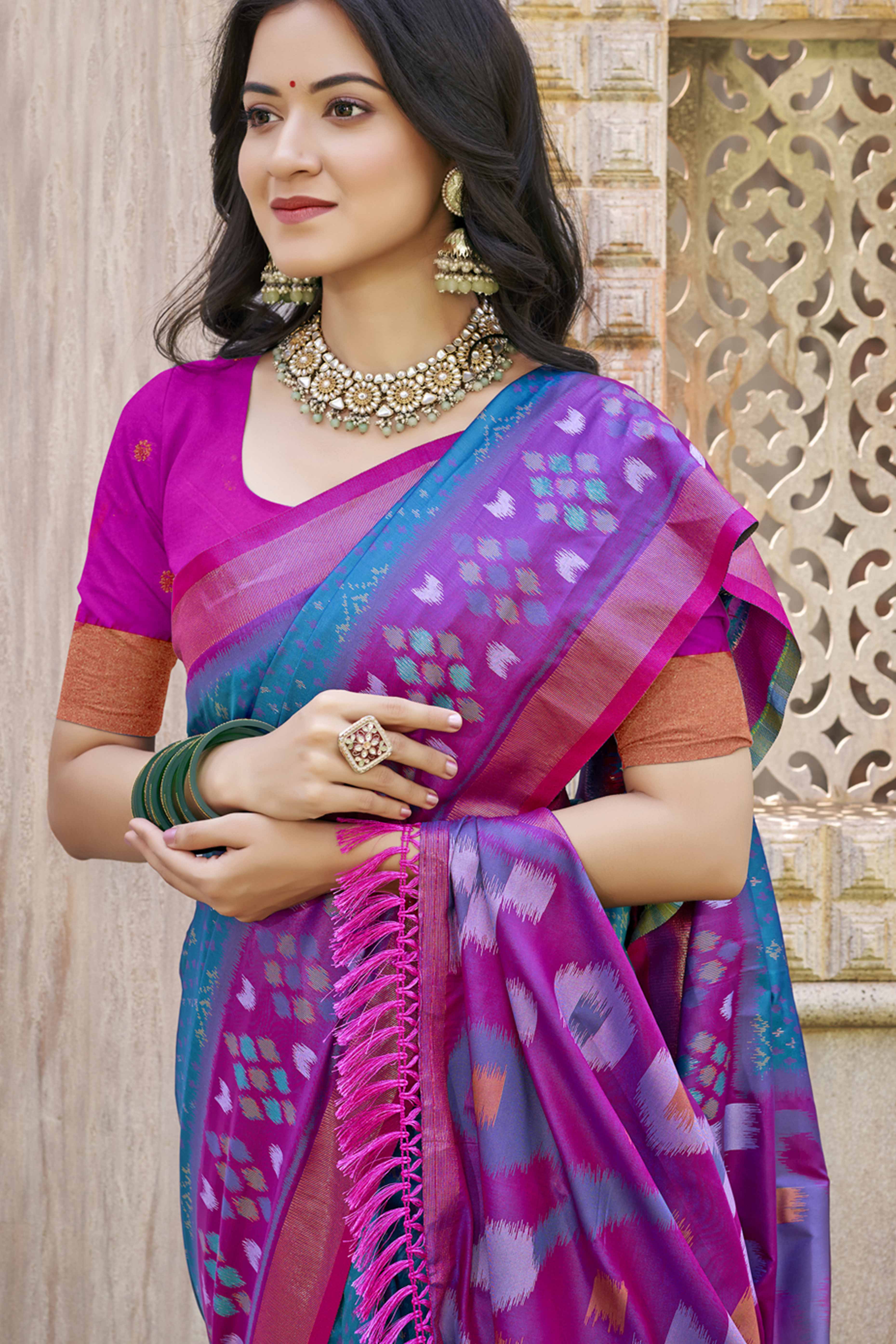Teal Ikkat Woven Silk Saree for Festive Celebrations
