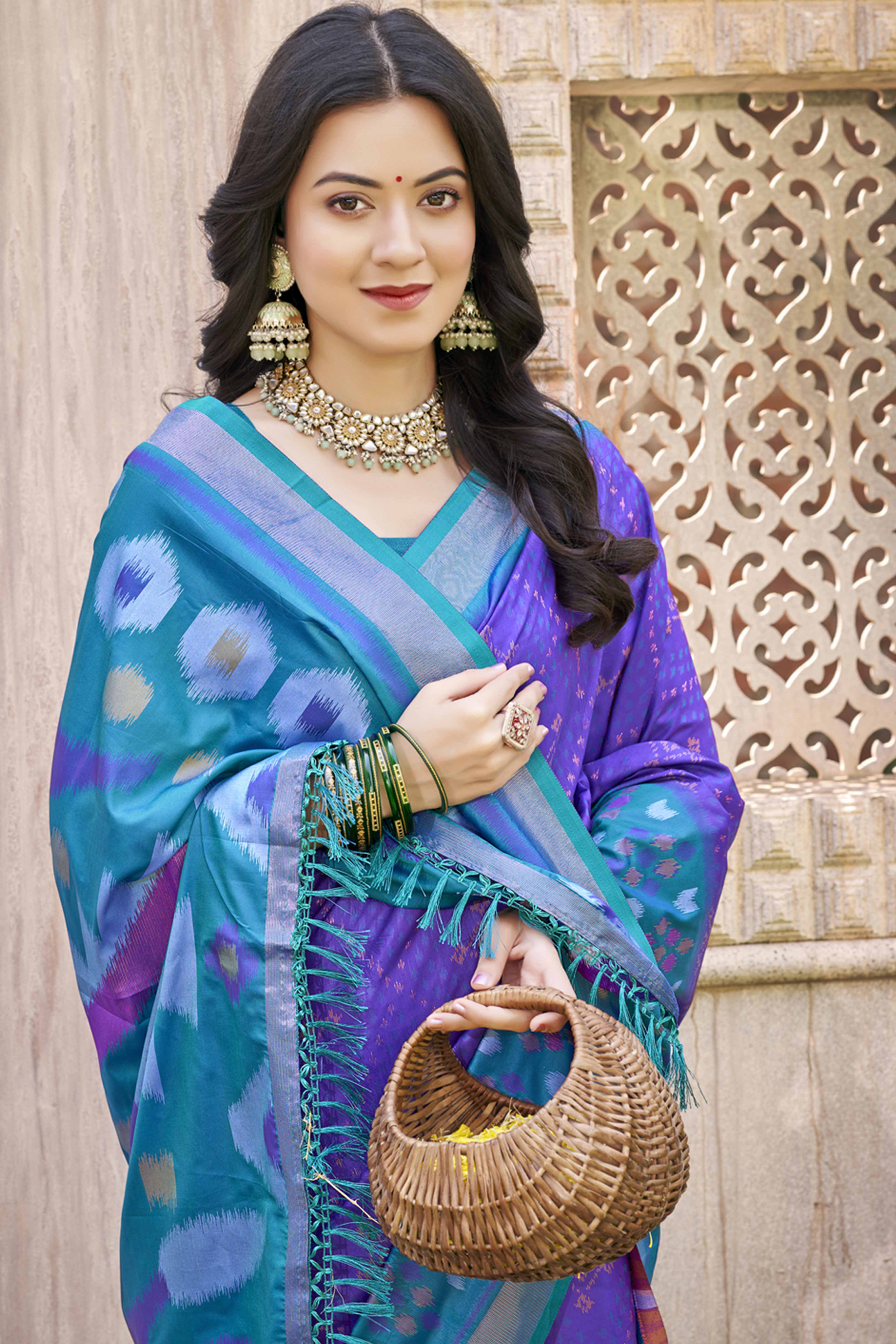 Violet Ikkat Woven Silk Saree for Festive Celebrations