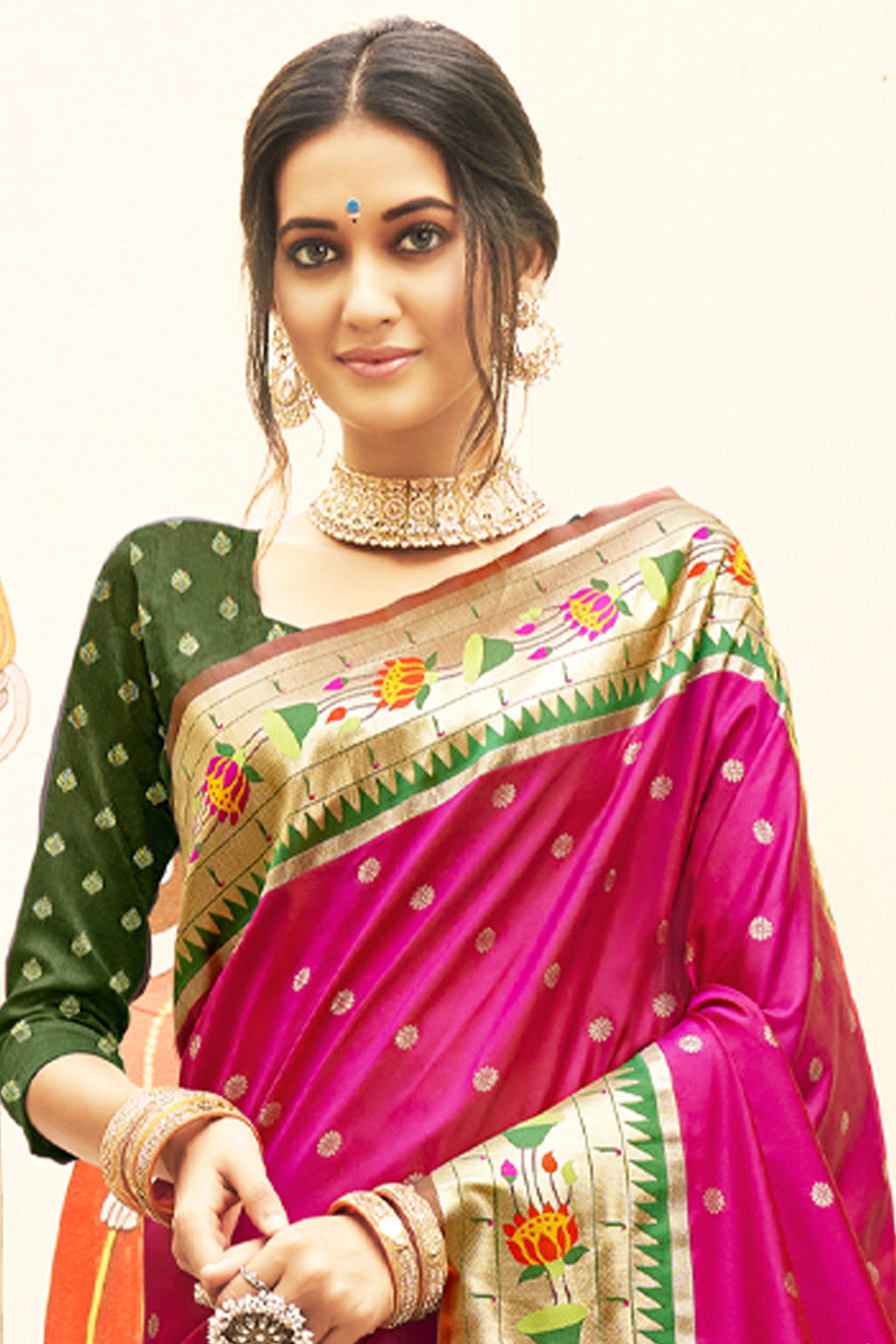 Charming Magenta Floral Zari Woven Silk Blend Saree With Stylish Tassel Pallu