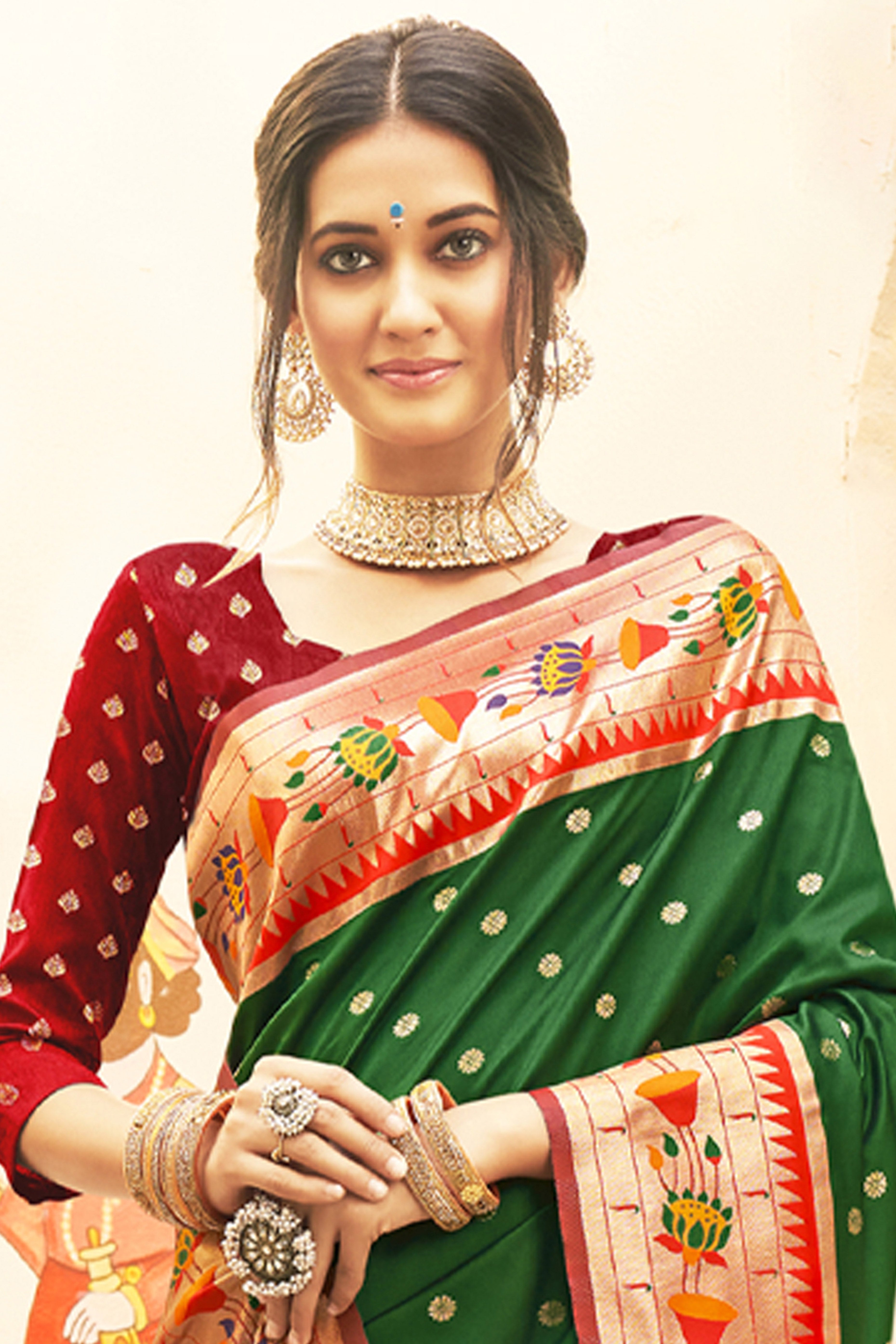 Charming Green Floral Zari Woven Silk Blend Saree With Stylish Tassel Pallu