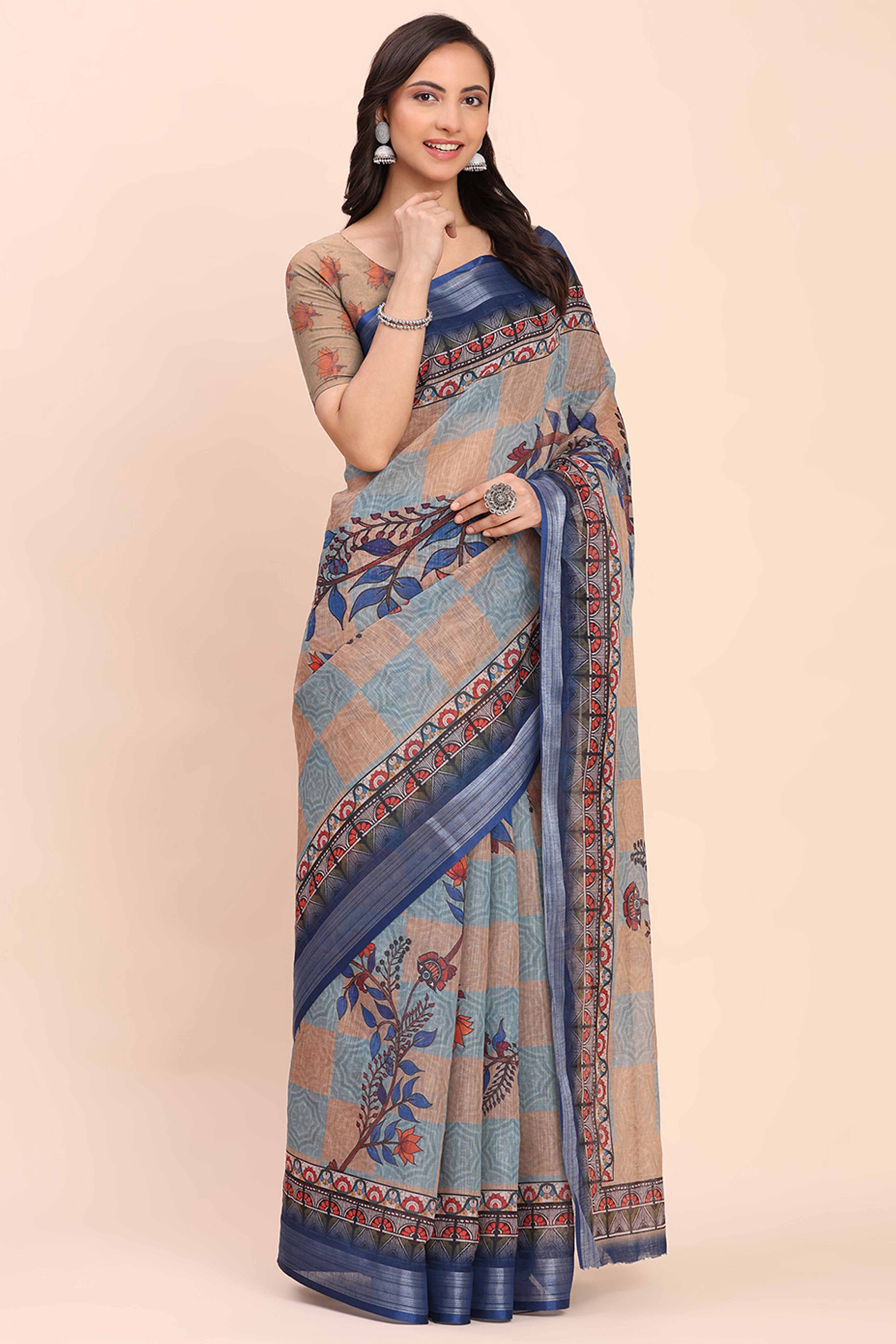 Black & Maroon Linen Saree with Intricate Silver Weaving