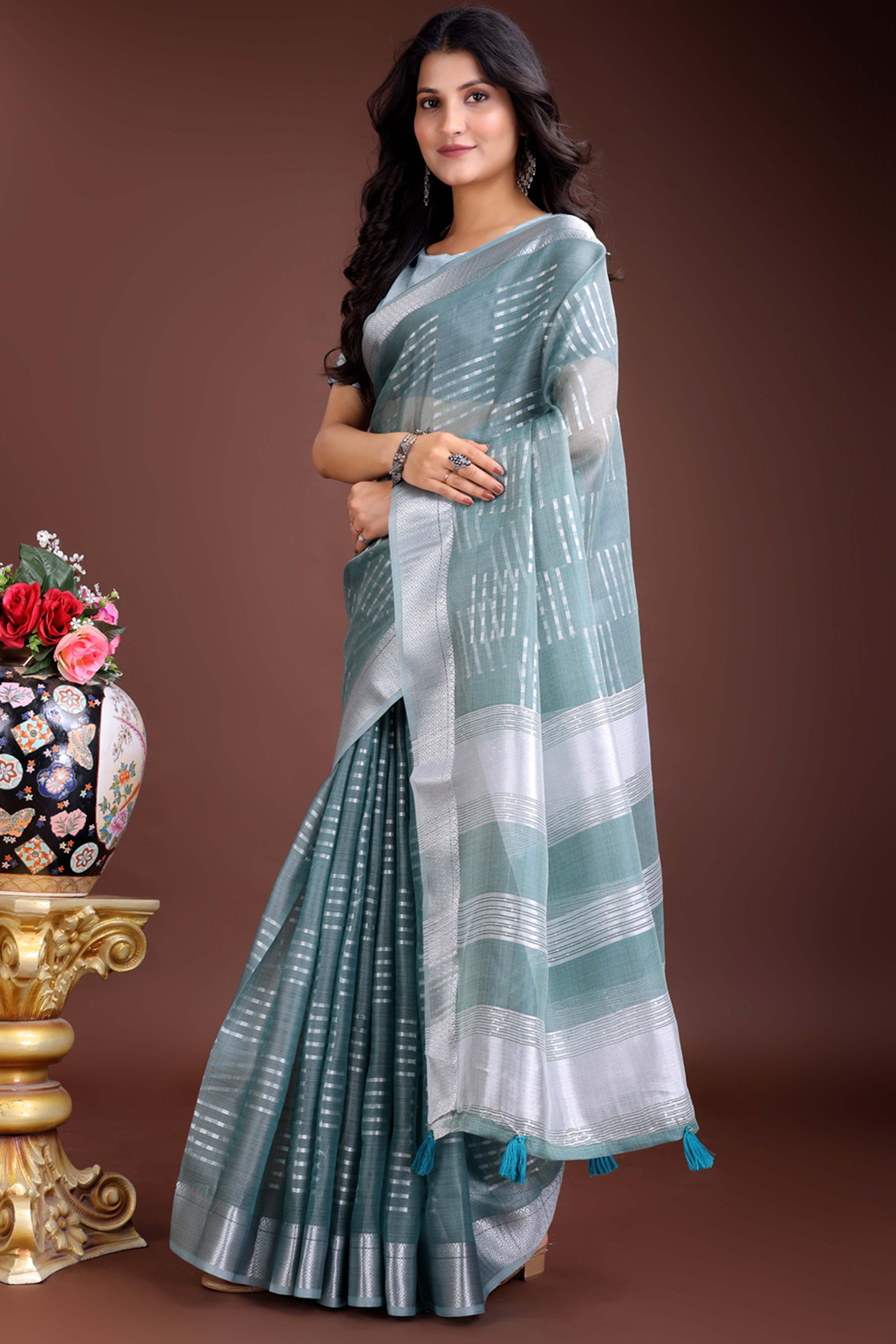 Sky Blue Organza Saree with Zari Woven Elegance