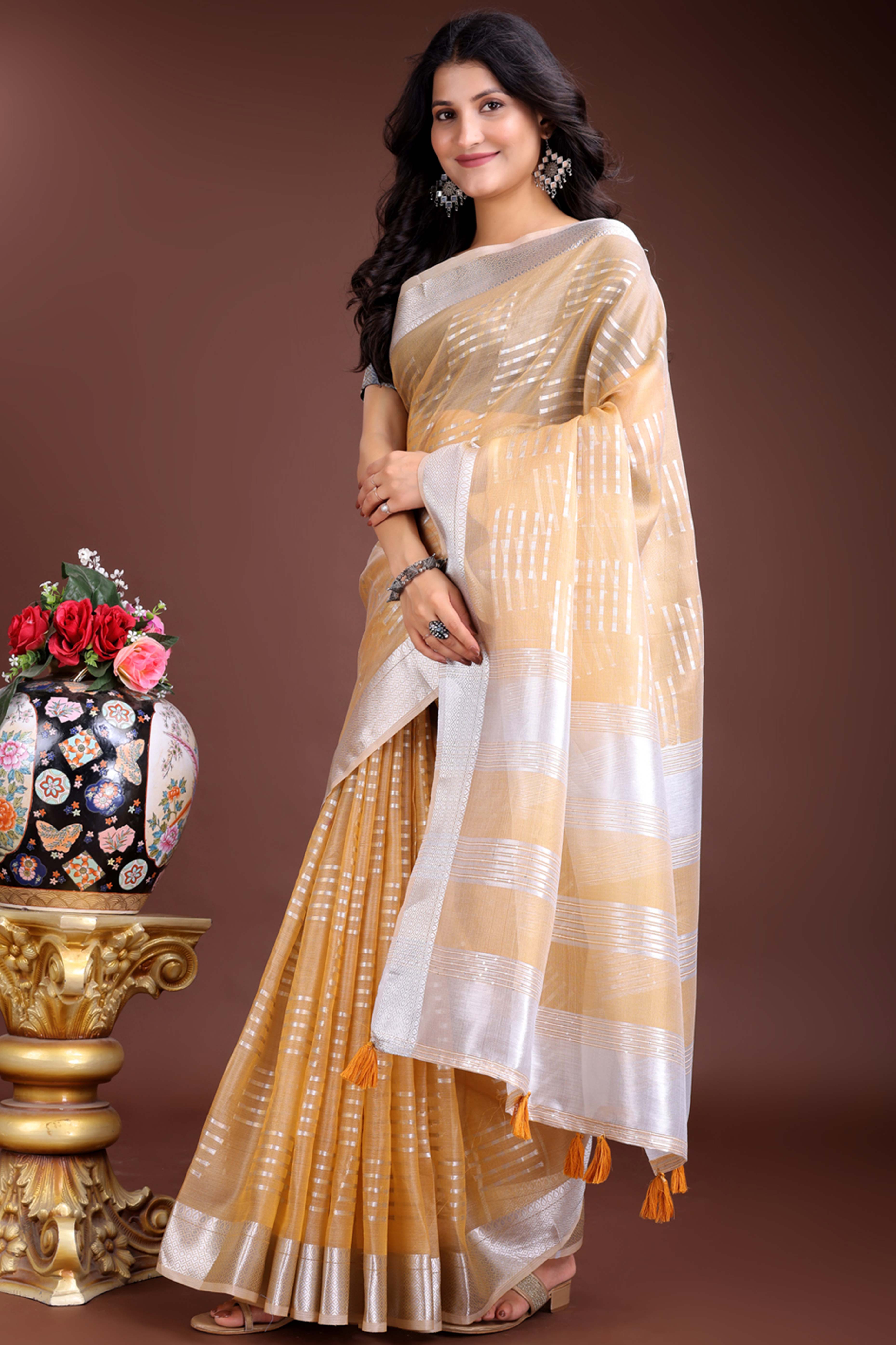 Mauve Pink Organza Saree with Zari Woven Charm