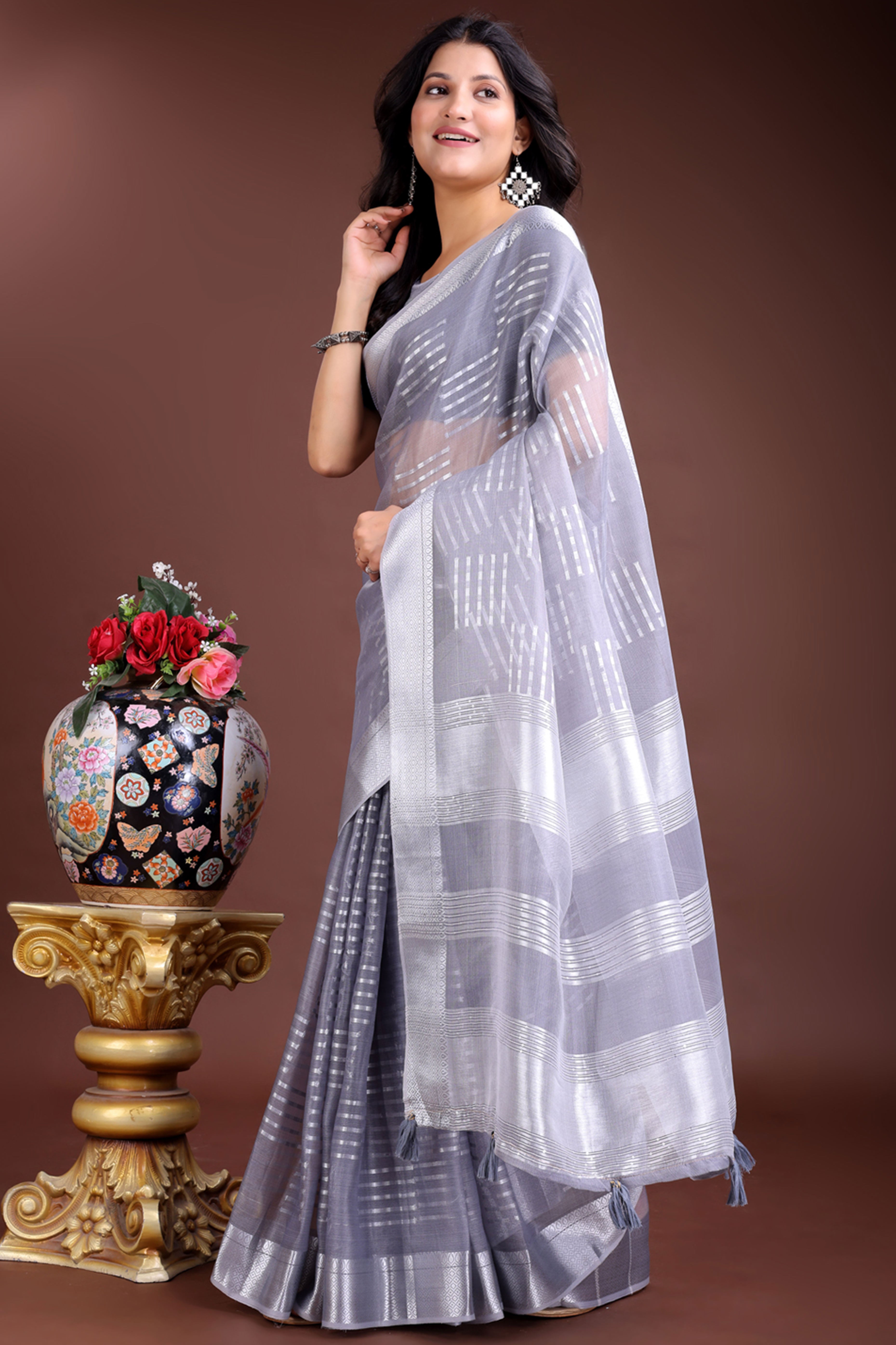 Sea Green Organza Saree with Zari Woven Sophistication