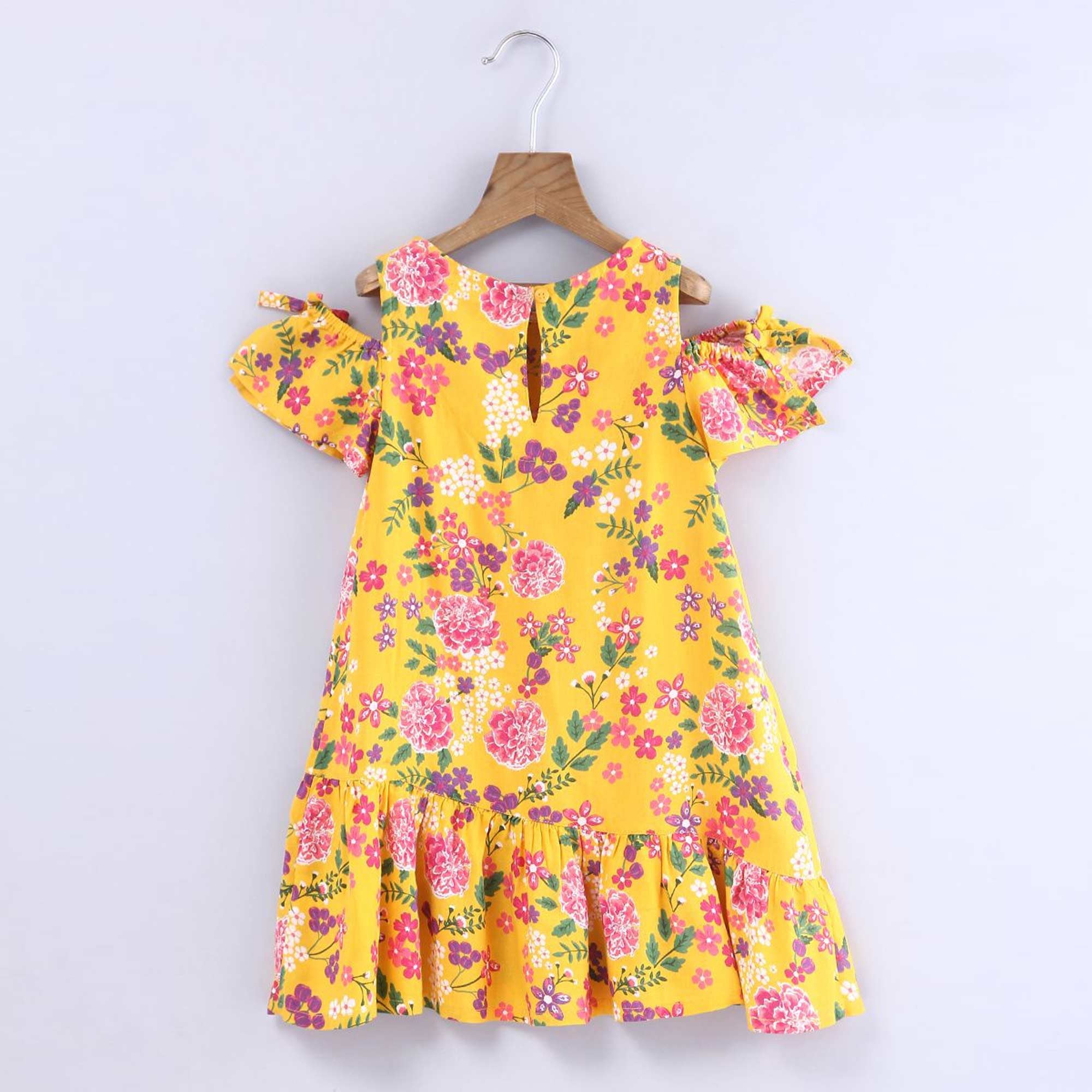 Yellow Floral Printed Rayon Dress