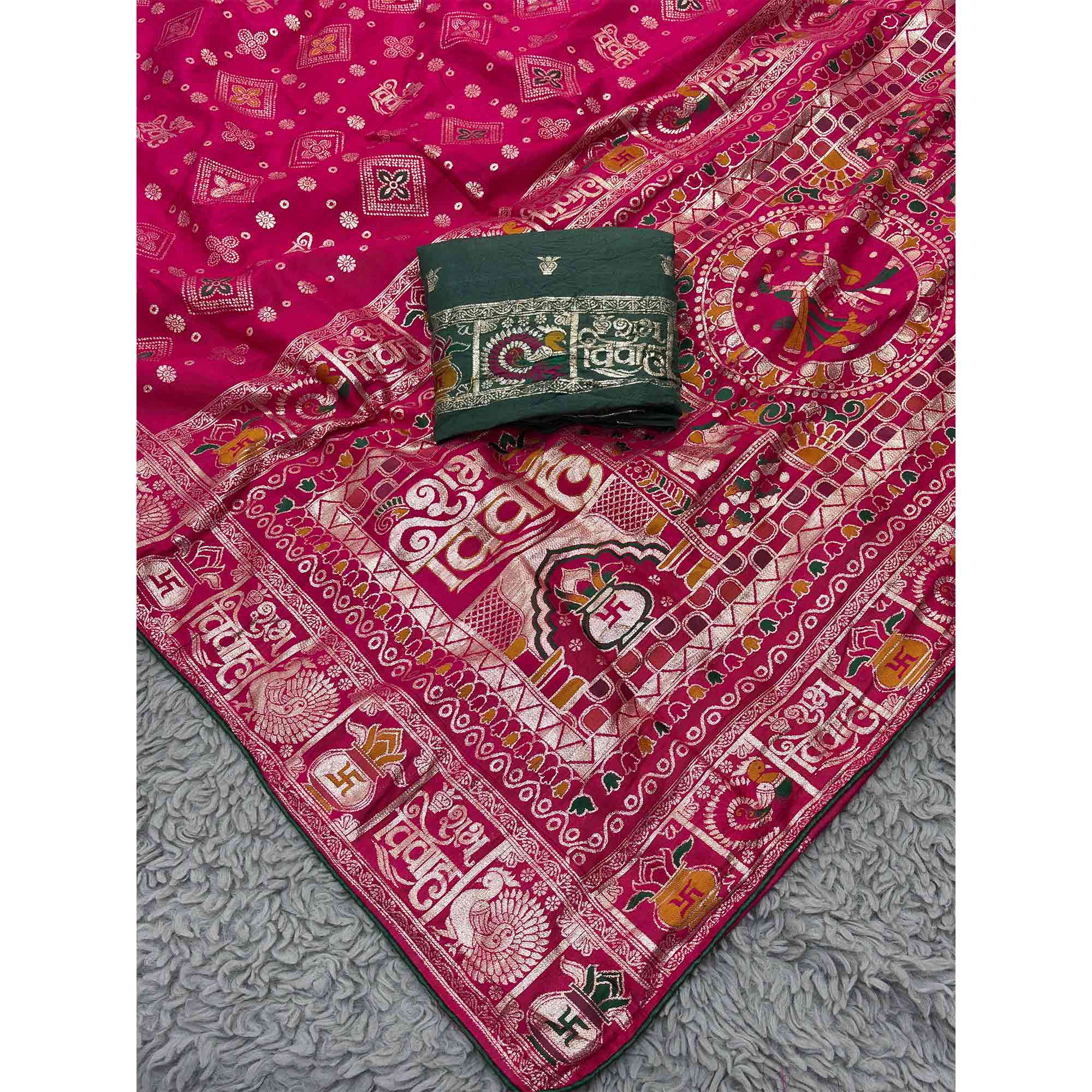 Pink Artistic Meenakari Zari Woven Muslin Soft Saree with Smooth Fall