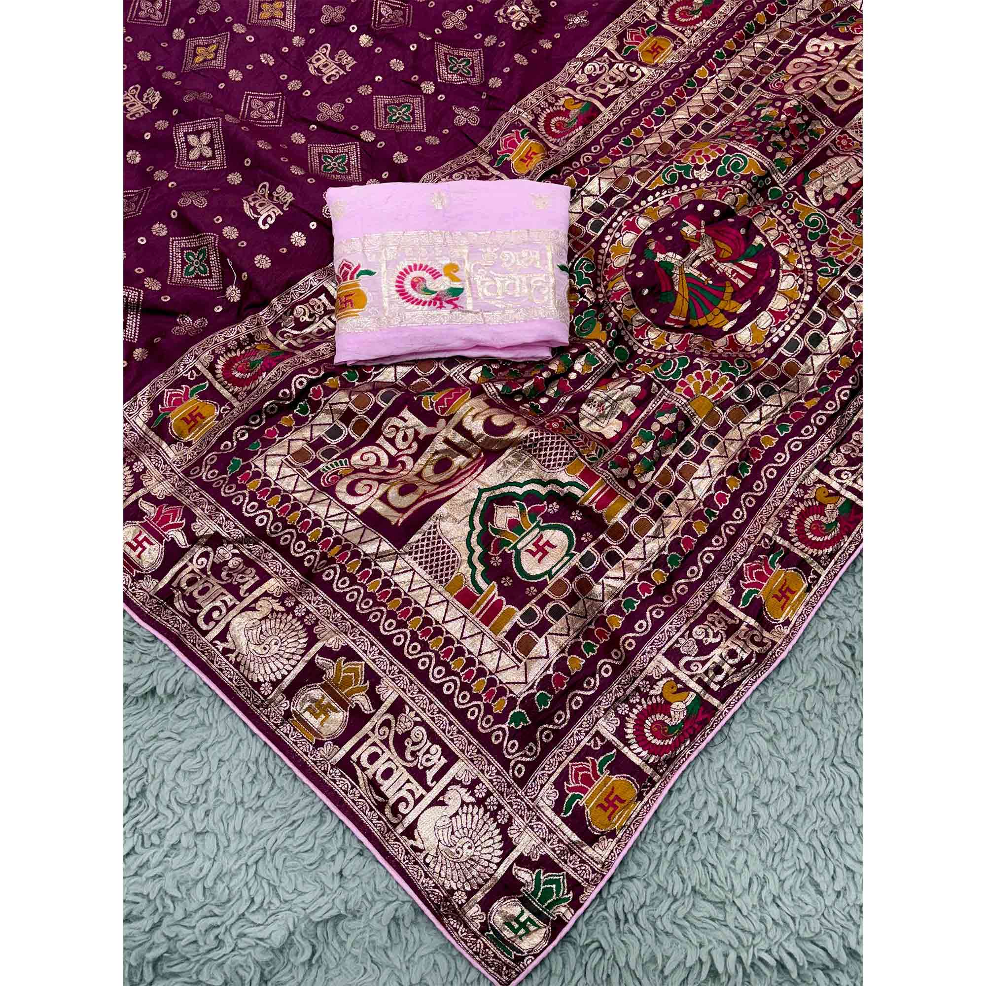Purple Artistic Meenakari Zari Woven Muslin Soft Saree with Smooth Fall