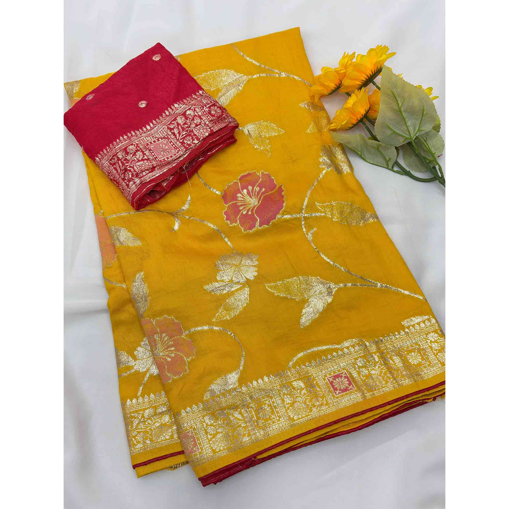 Yellow Graceful Soft Muslin Saree Highlighted with Premium Meenakari Zari Work
