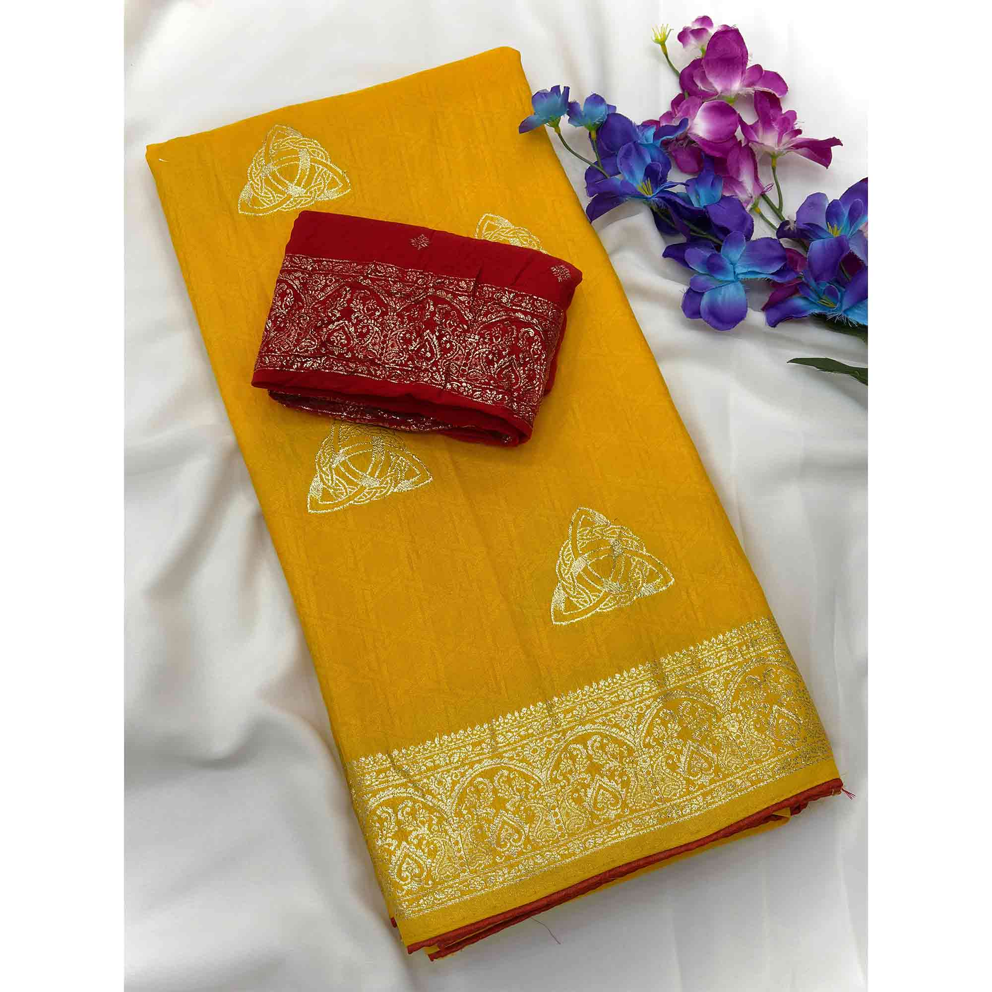 Yellow Festive Wear Muslin Soft Saree Enriched with Intricate Meenakari Zari Designs