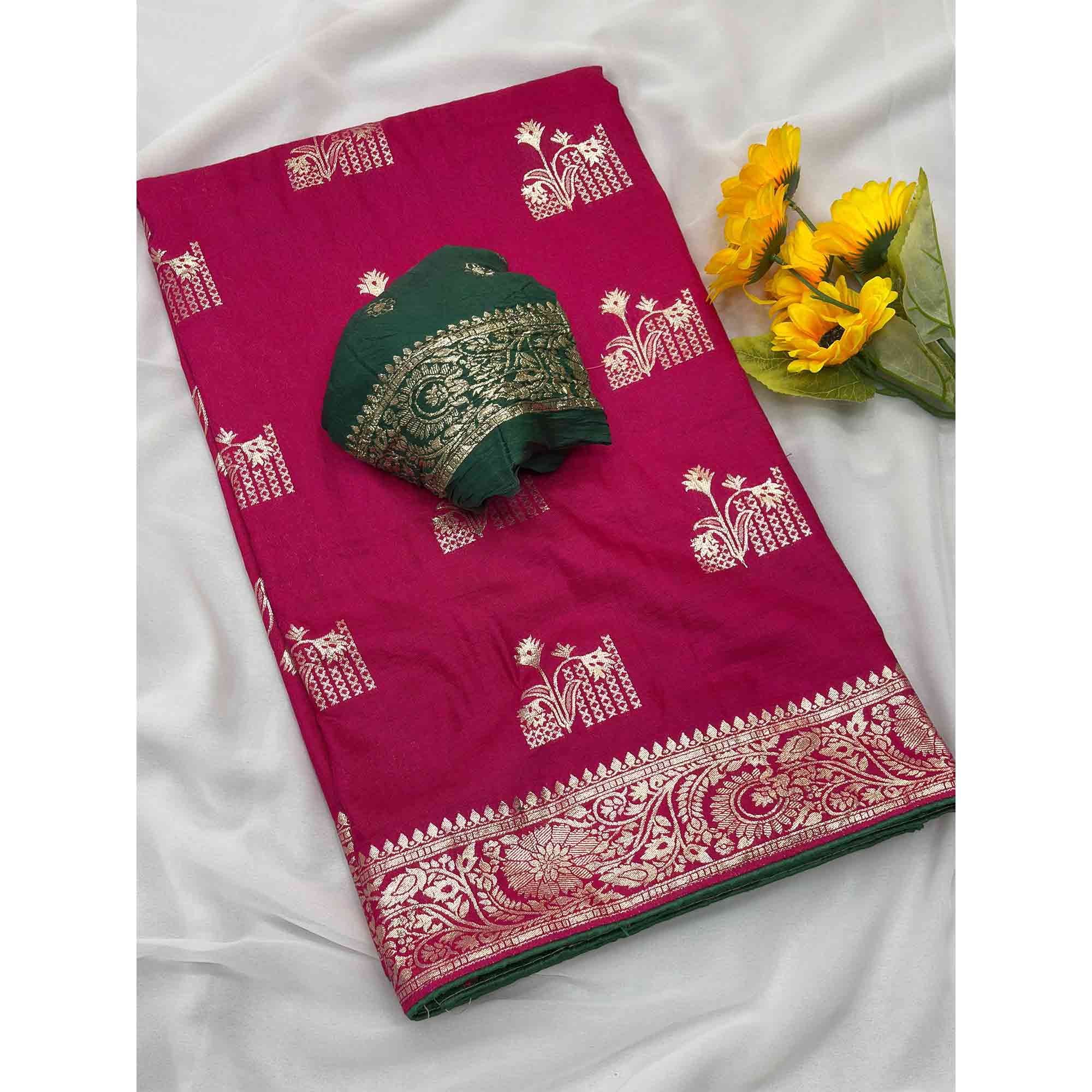 Pink Elegant Soft Muslin Saree with Fine Meenakari Zari Woven Motifs
