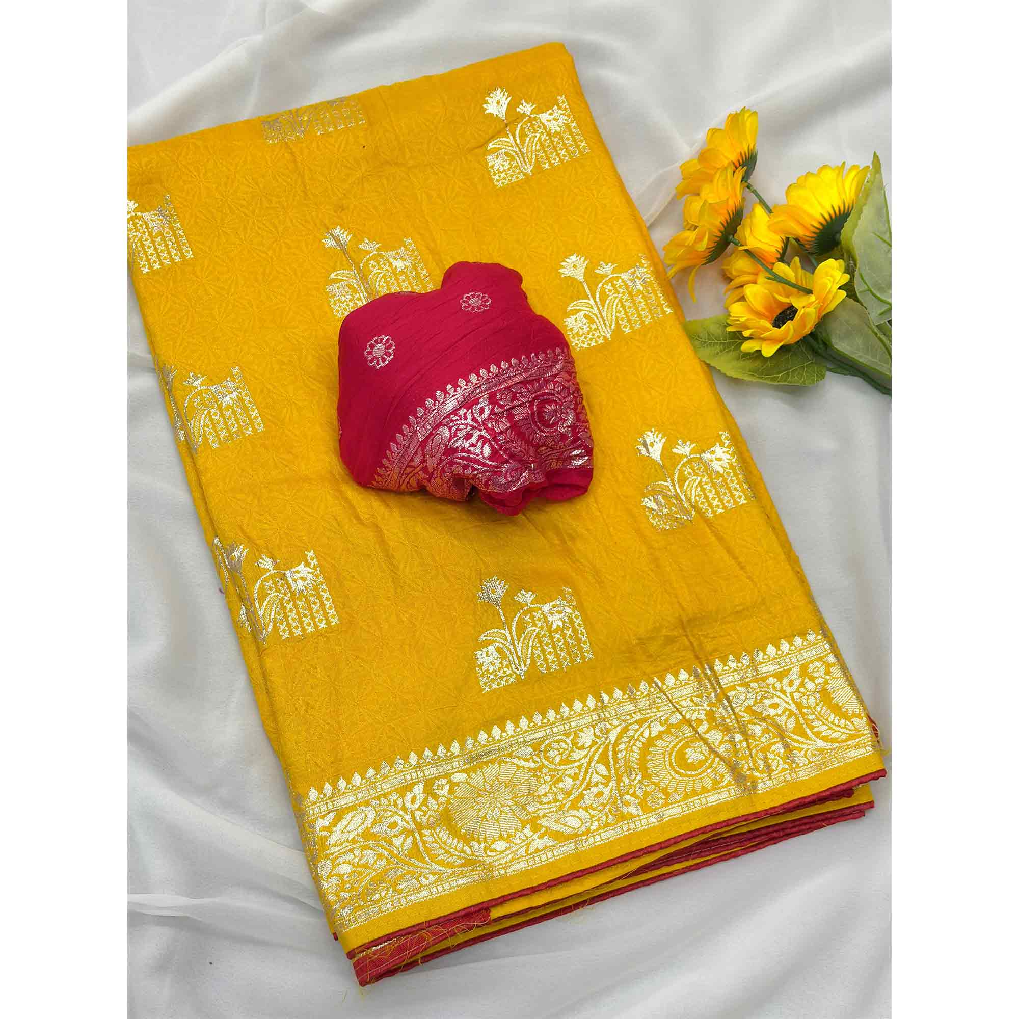 Yellow Elegant Soft Muslin Saree with Fine Meenakari Zari Woven Motifs