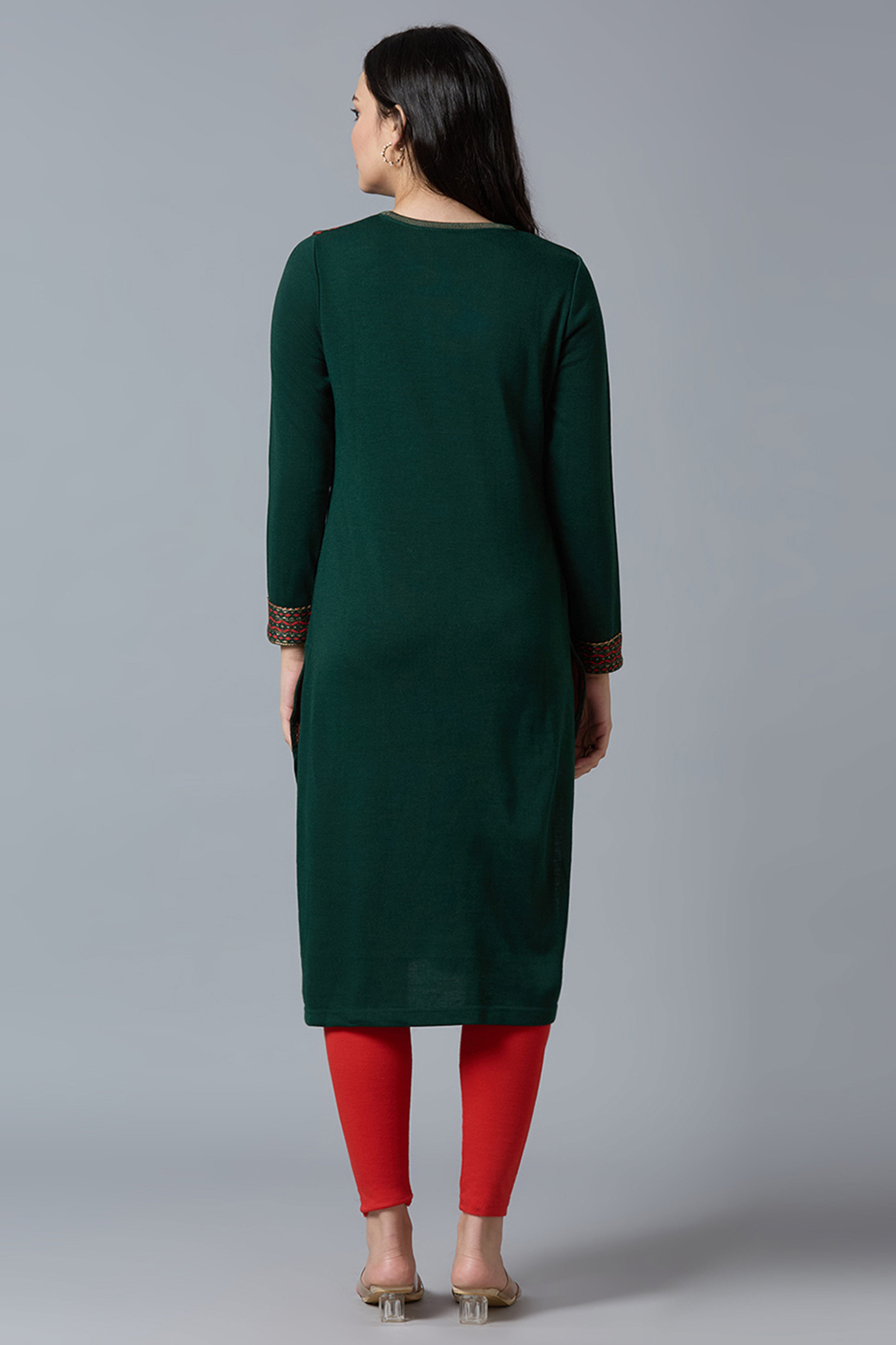 Bottle Green Woolen Straight Kurti