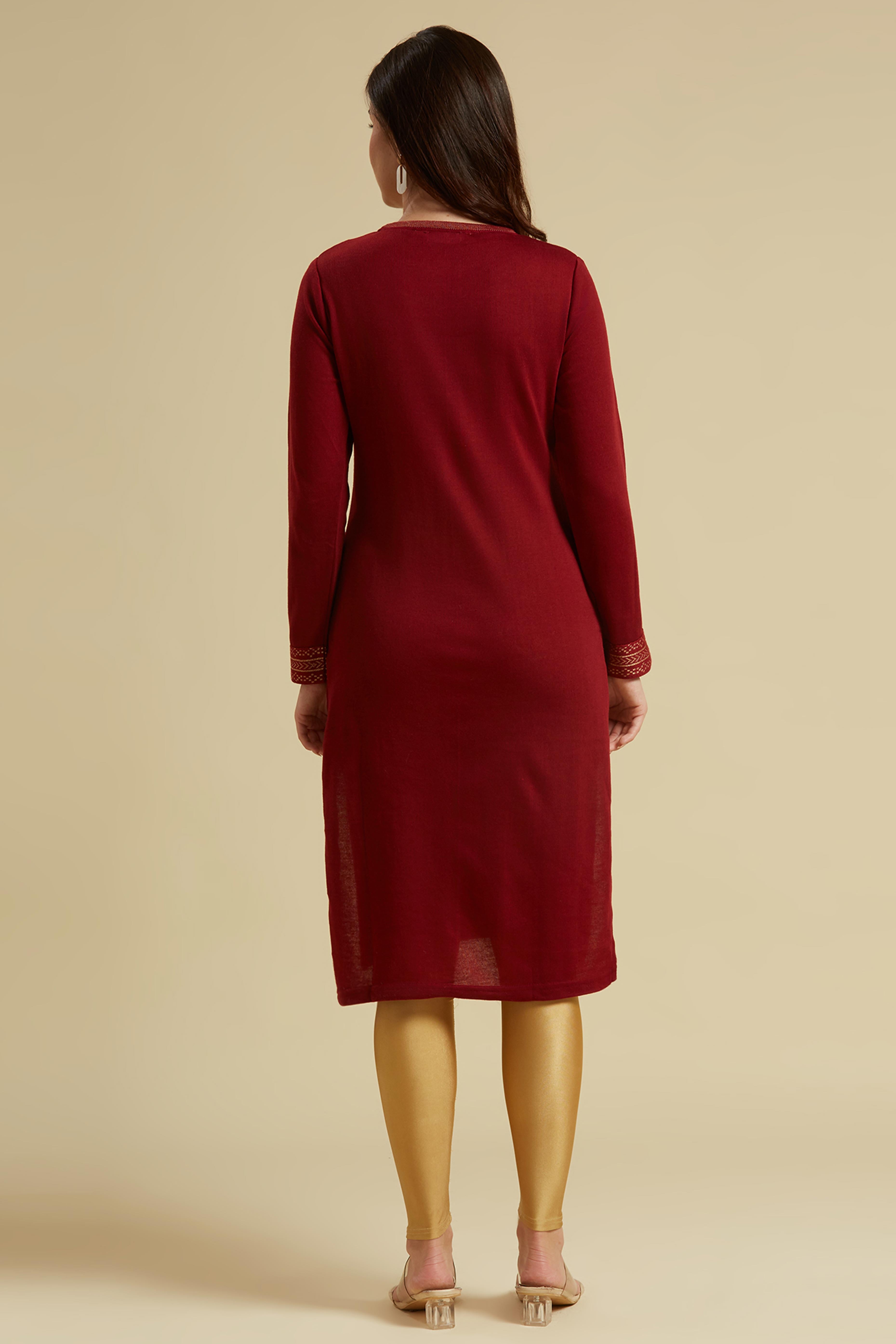 Maroon Woolen Straight Kurti