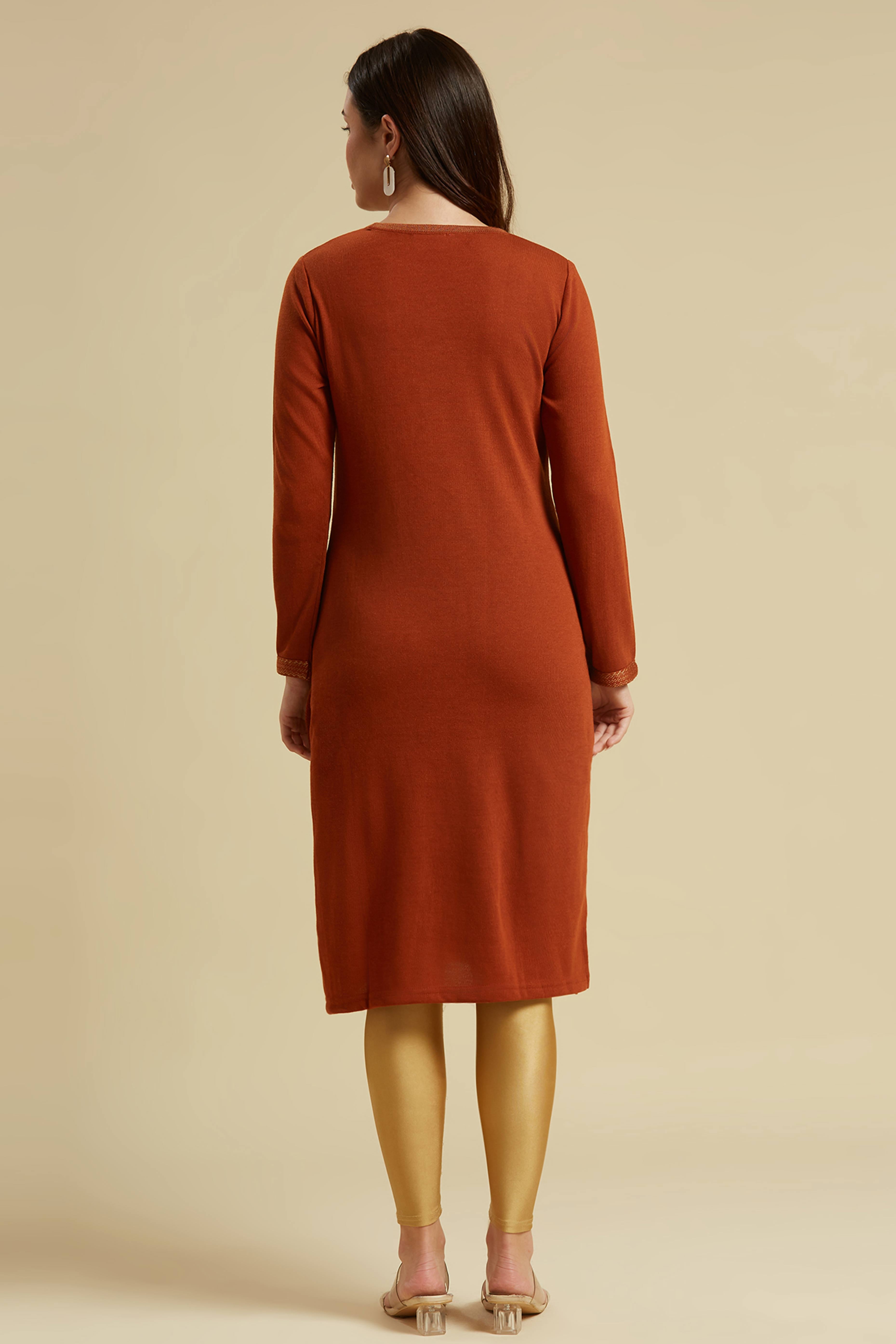 Dark Rust Woolen Straight Kurti