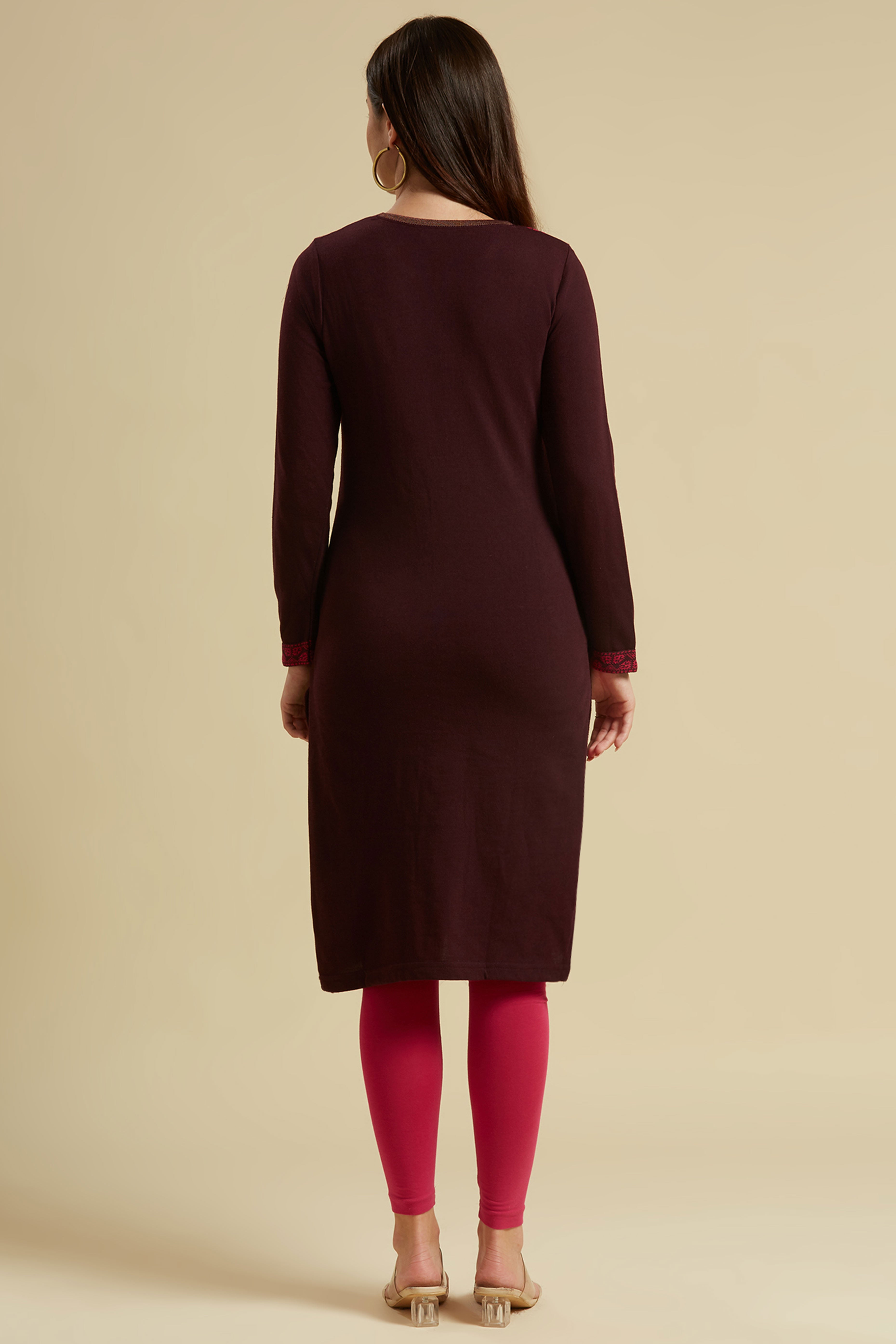 Dark Mauve Woolen Straight Kurti