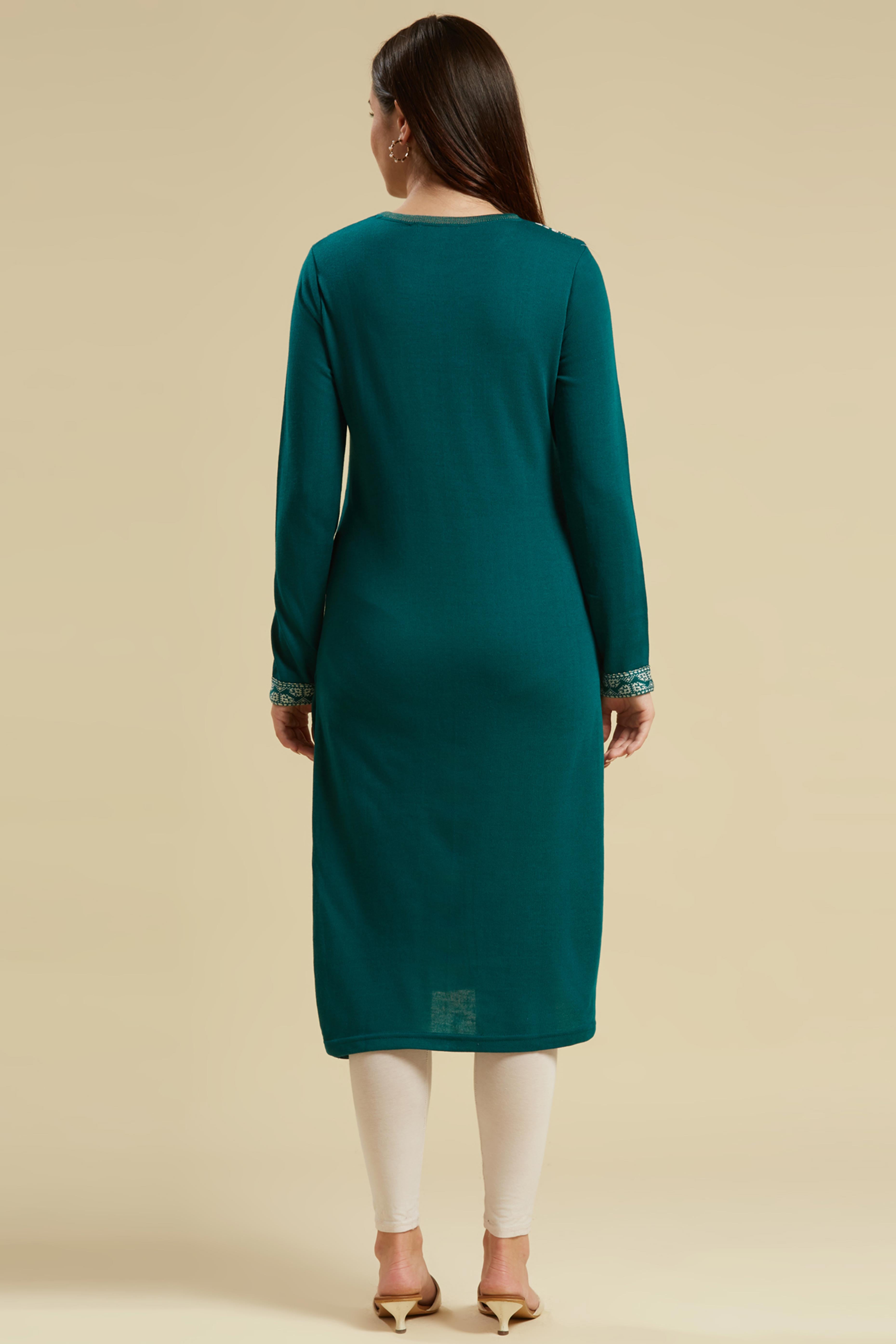 Teal Woolen Straight Kurti