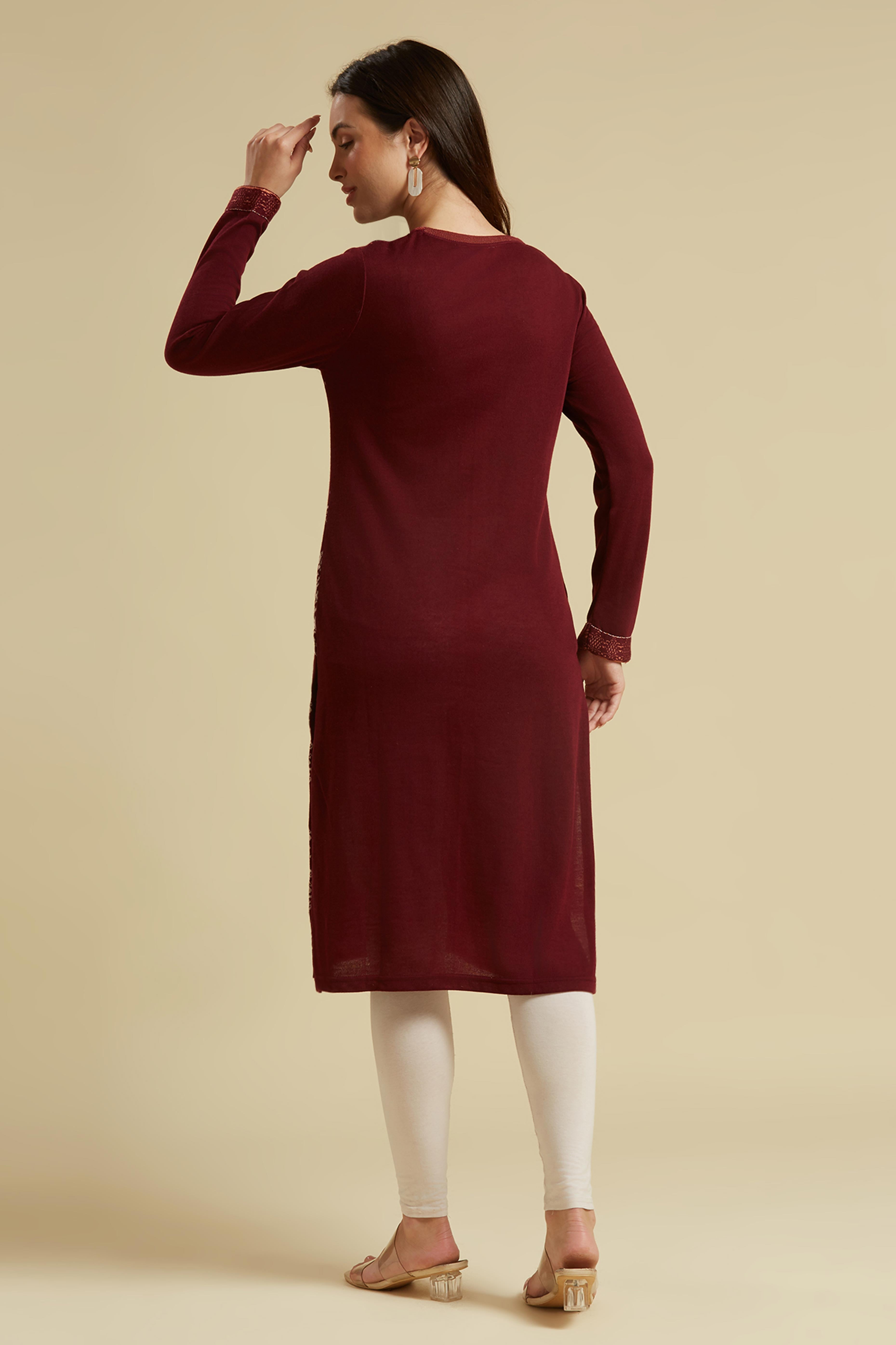 Wine Woolen Straight Kurti