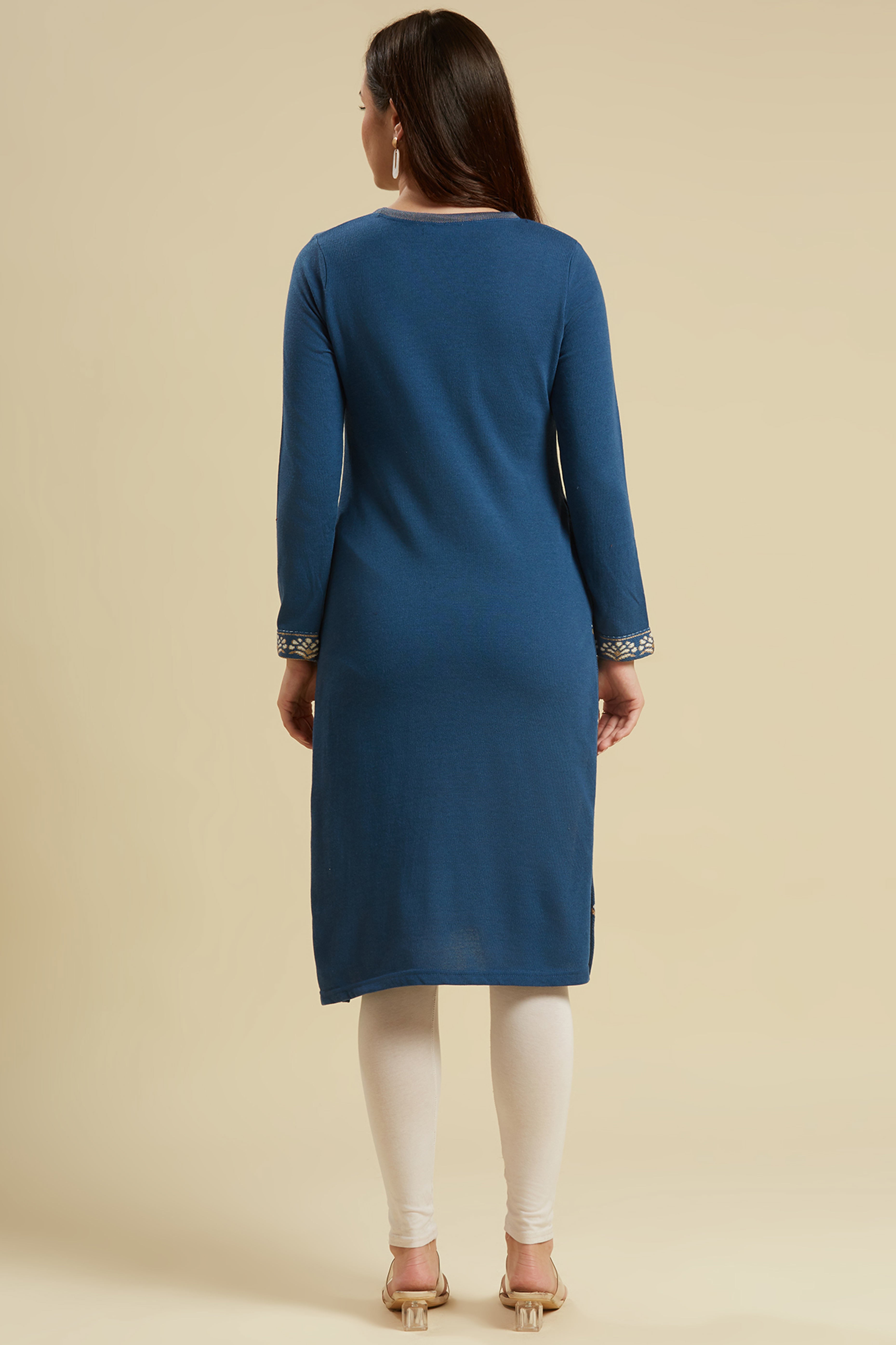 Blue Woolen Straight Kurti