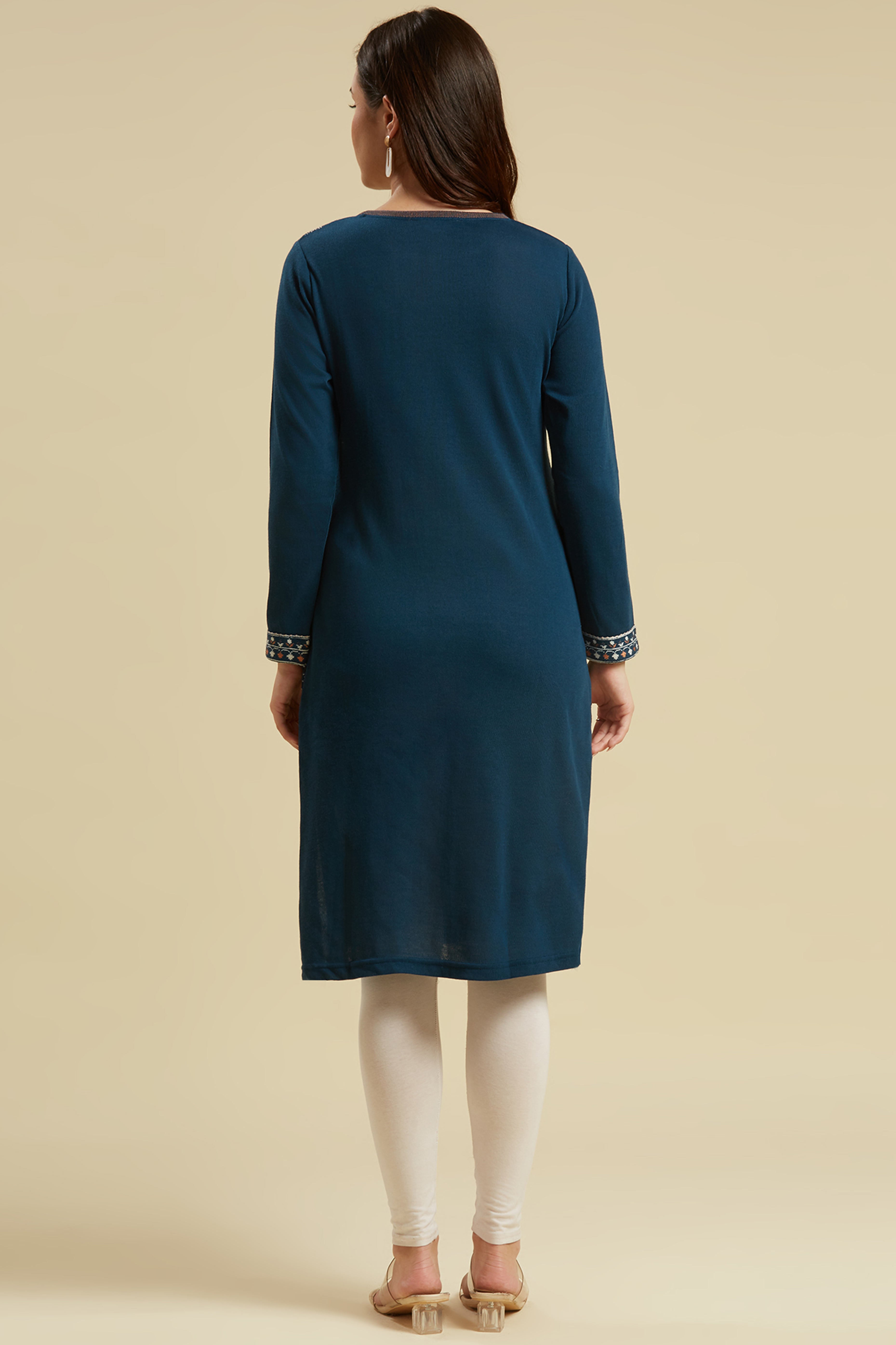 Dark Blue Woolen Straight Kurti