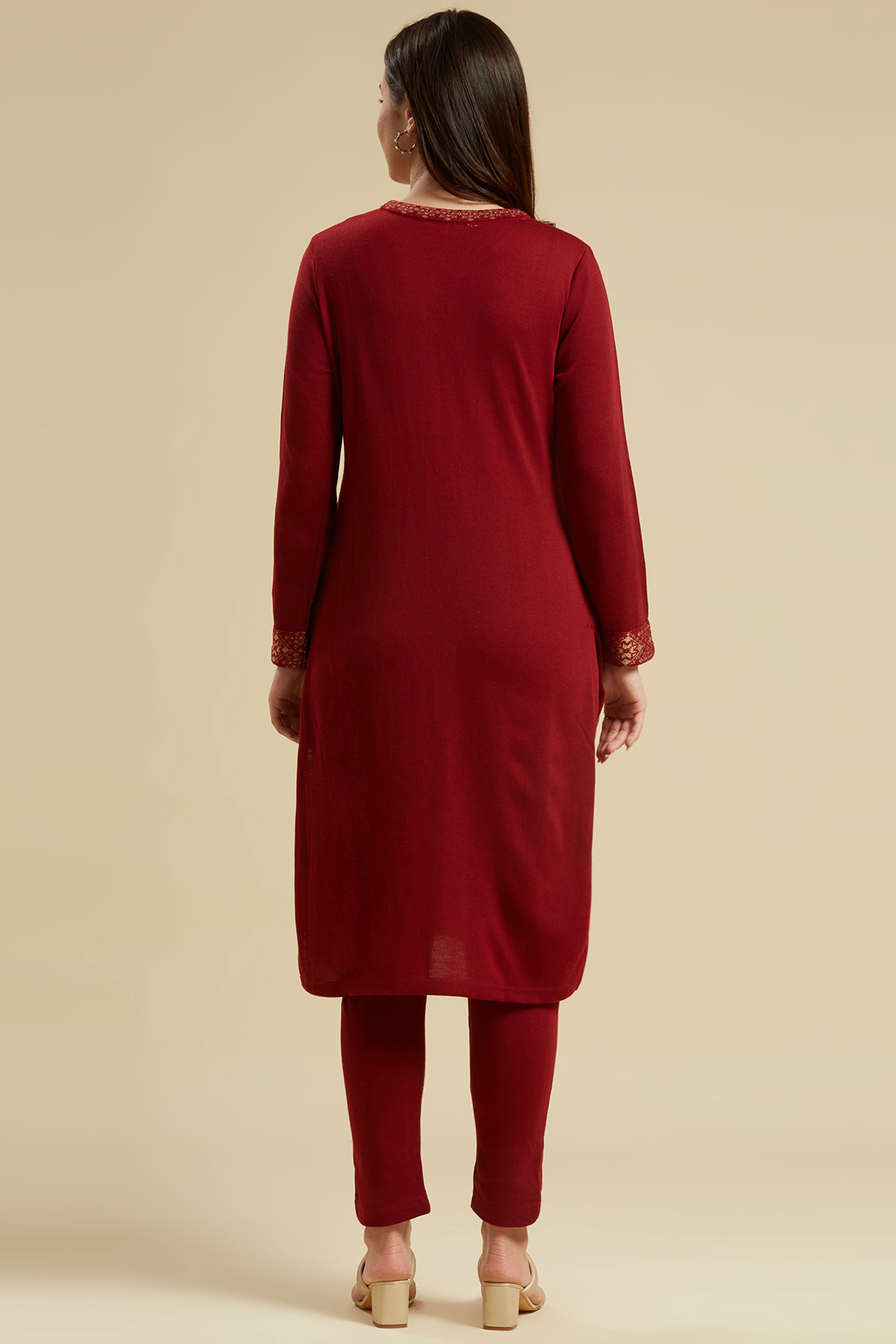 Maroon Woolen Straight Kurti