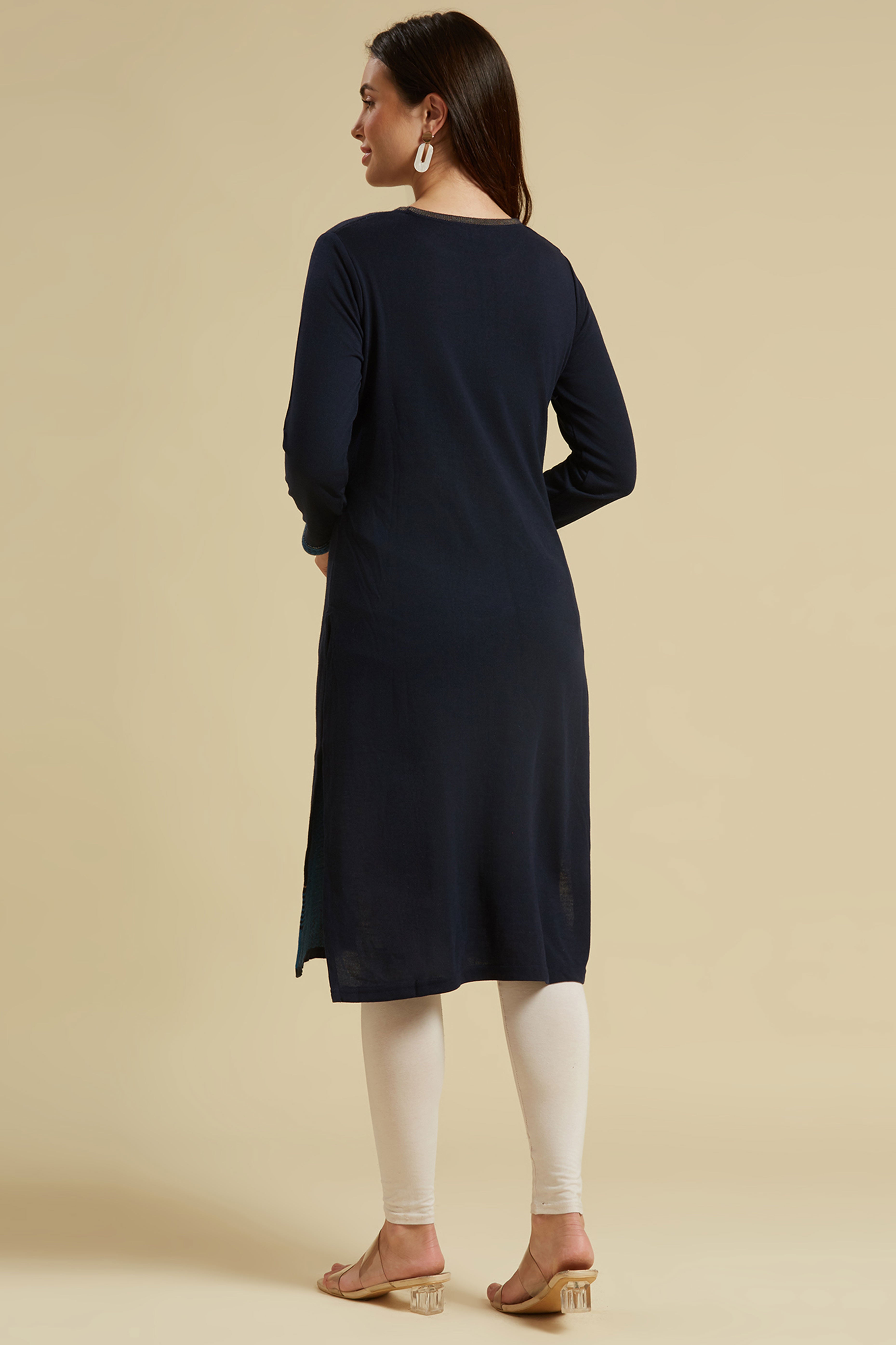 Navy Blue Woolen Straight Kurti