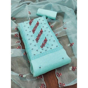 Sky Blue Floral Sequins Embroidered Organza Dress Material