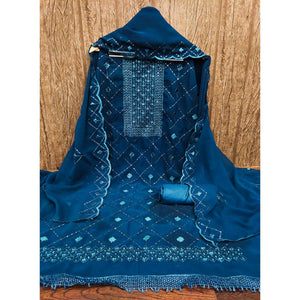 Blue Georgette Dress Material Featuring Delicate Thread Embroidery & Sequin Accent