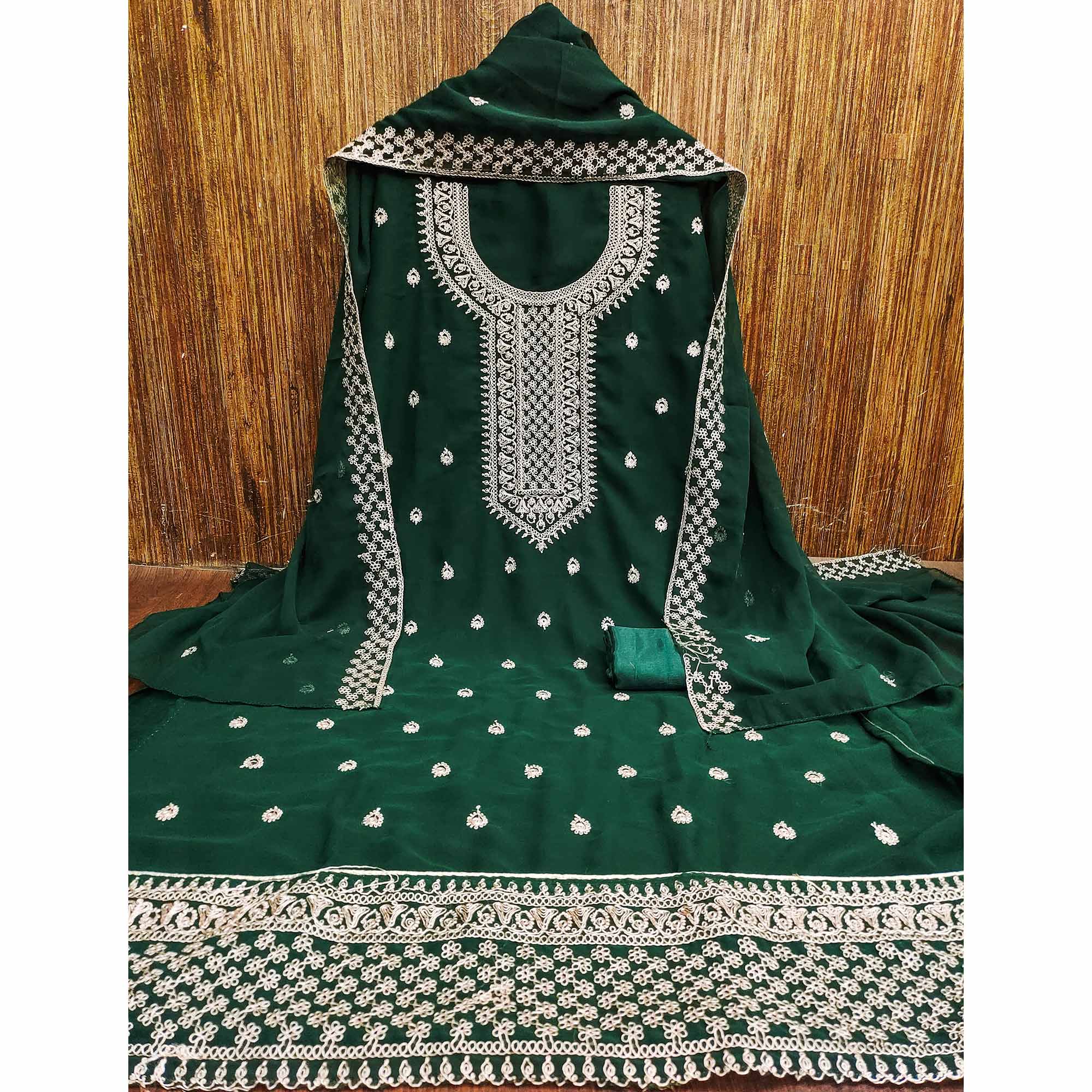 Green Embroidered Georgette Dress Material