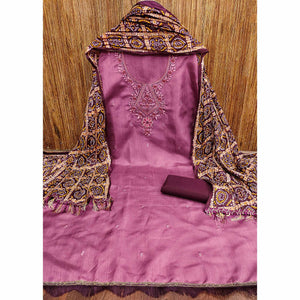 Purple Floral Sequins Embroidered Cotton Silk Dress Material