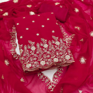 Pink Floral Sequins Embroidered Georgette Dress Material