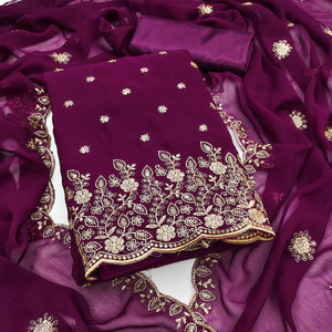 Wine Floral Sequins Embroidered Georgette Dress Material