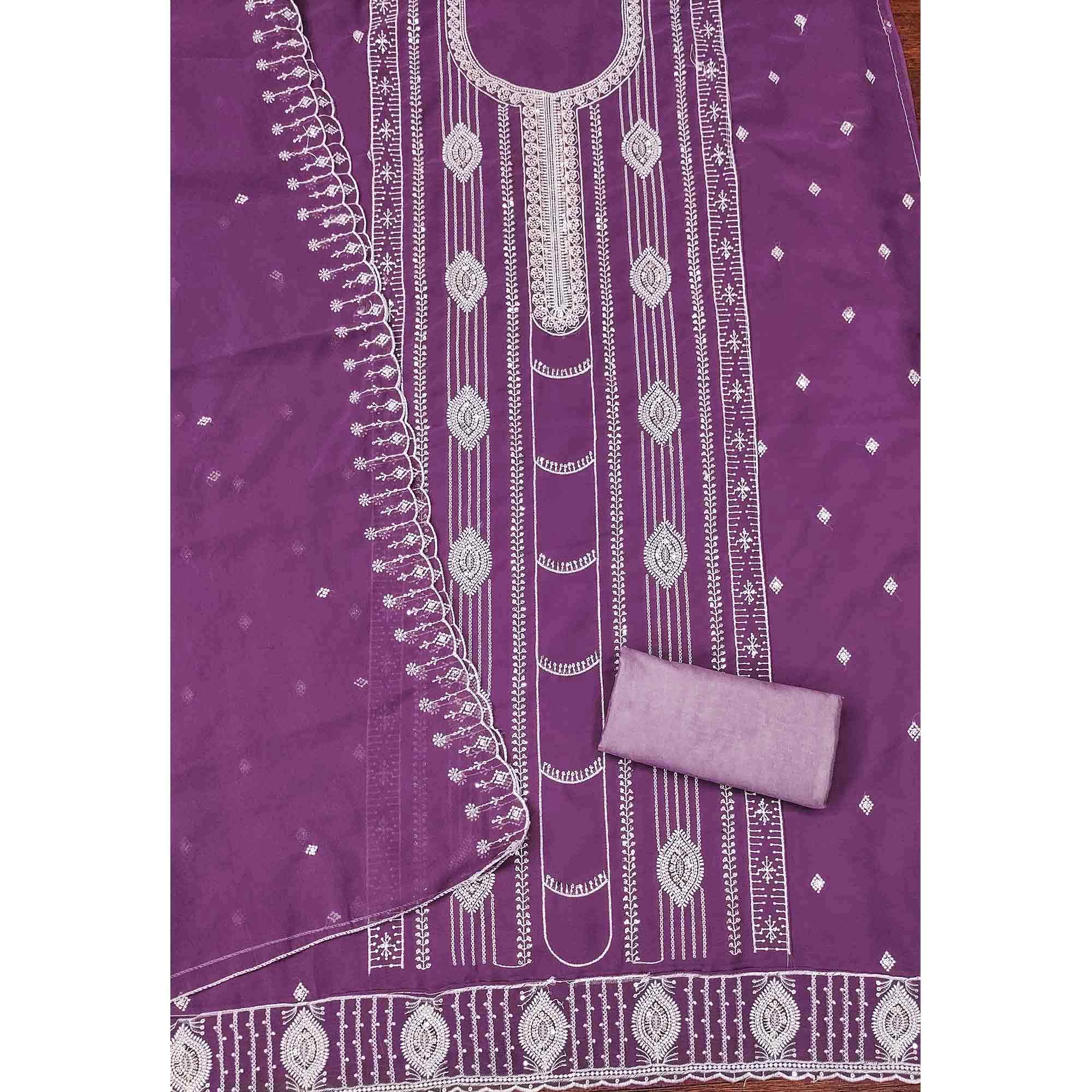 Mauve Star Georgette Suit Fabric Highlighted with Fine Thread Embroidery Work